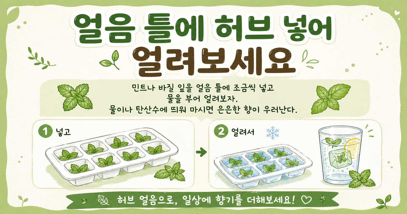 얼음 틀에 허브 넣어 얼리면 물 한 잔이 향긋해집니다