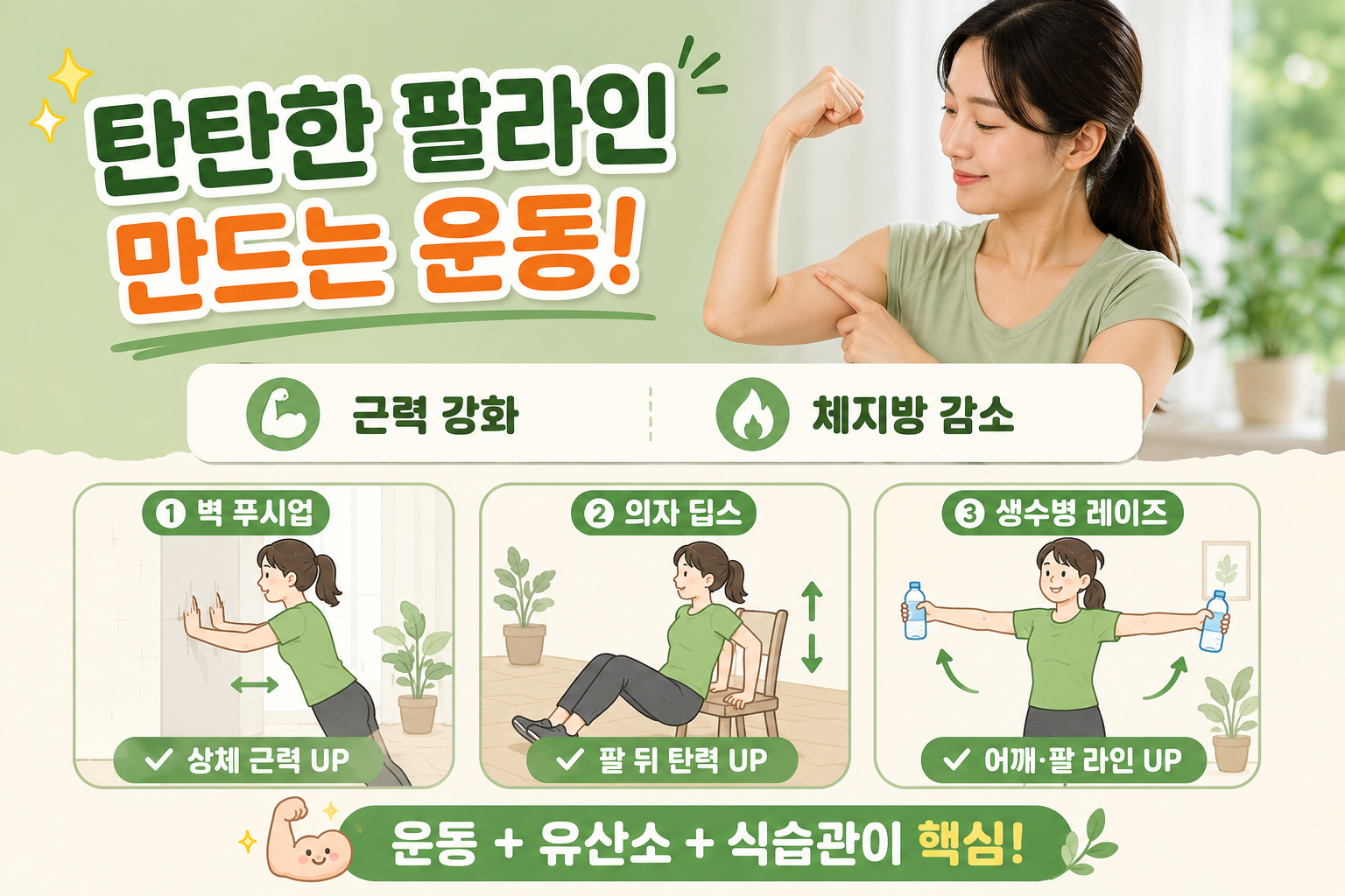 출렁이는 팔뚝살 고민? 집에서 팔 라인 잡는 운동 3가지