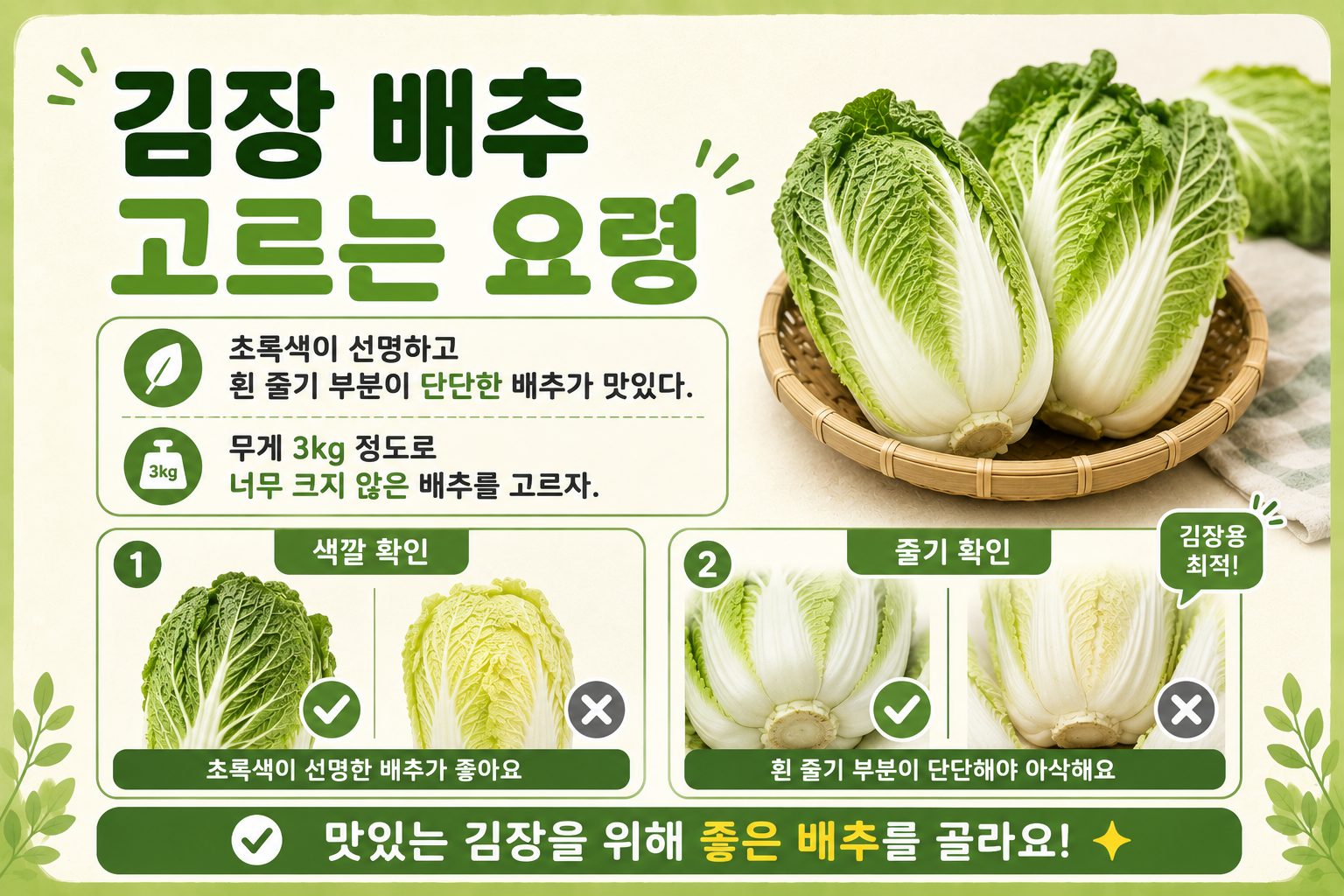 김장 배추 고르는 법, 3kg에 초록잎·단단한 흰 줄기 보세요