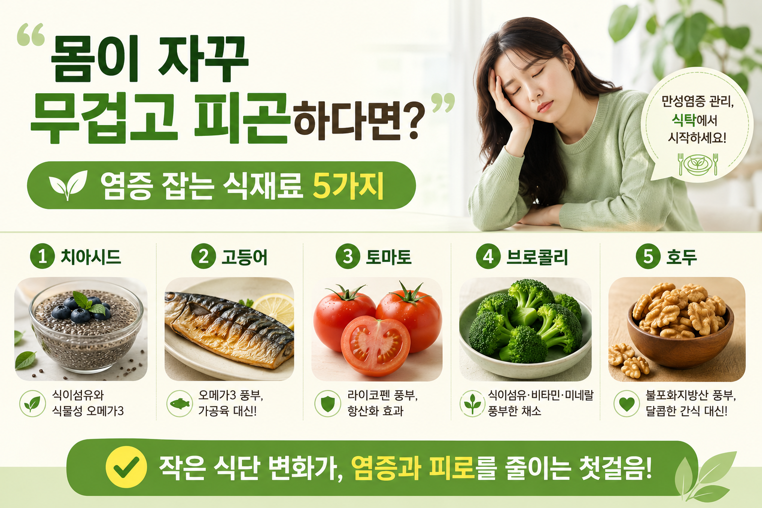몸이 무겁고 피곤하다면? 만성염증 줄이는 식재료 5가지
