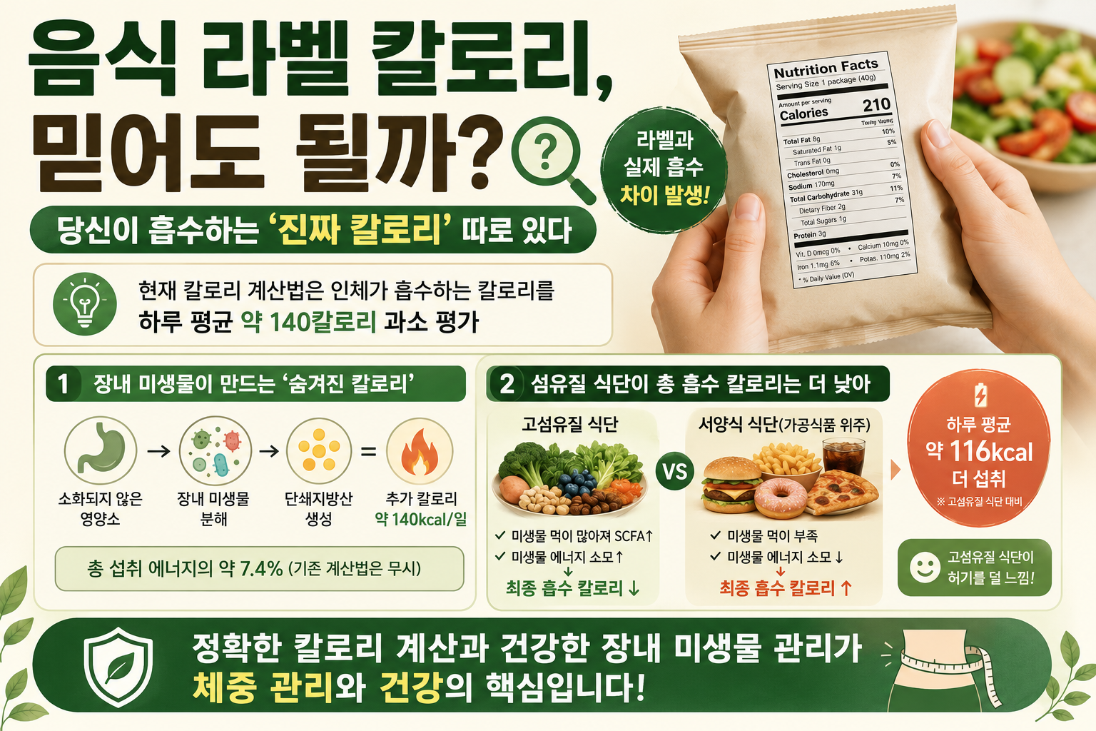 라벨 칼로리 그대로 믿었다간? 장내 미생물이 바꾸는 진짜 흡수 칼로리