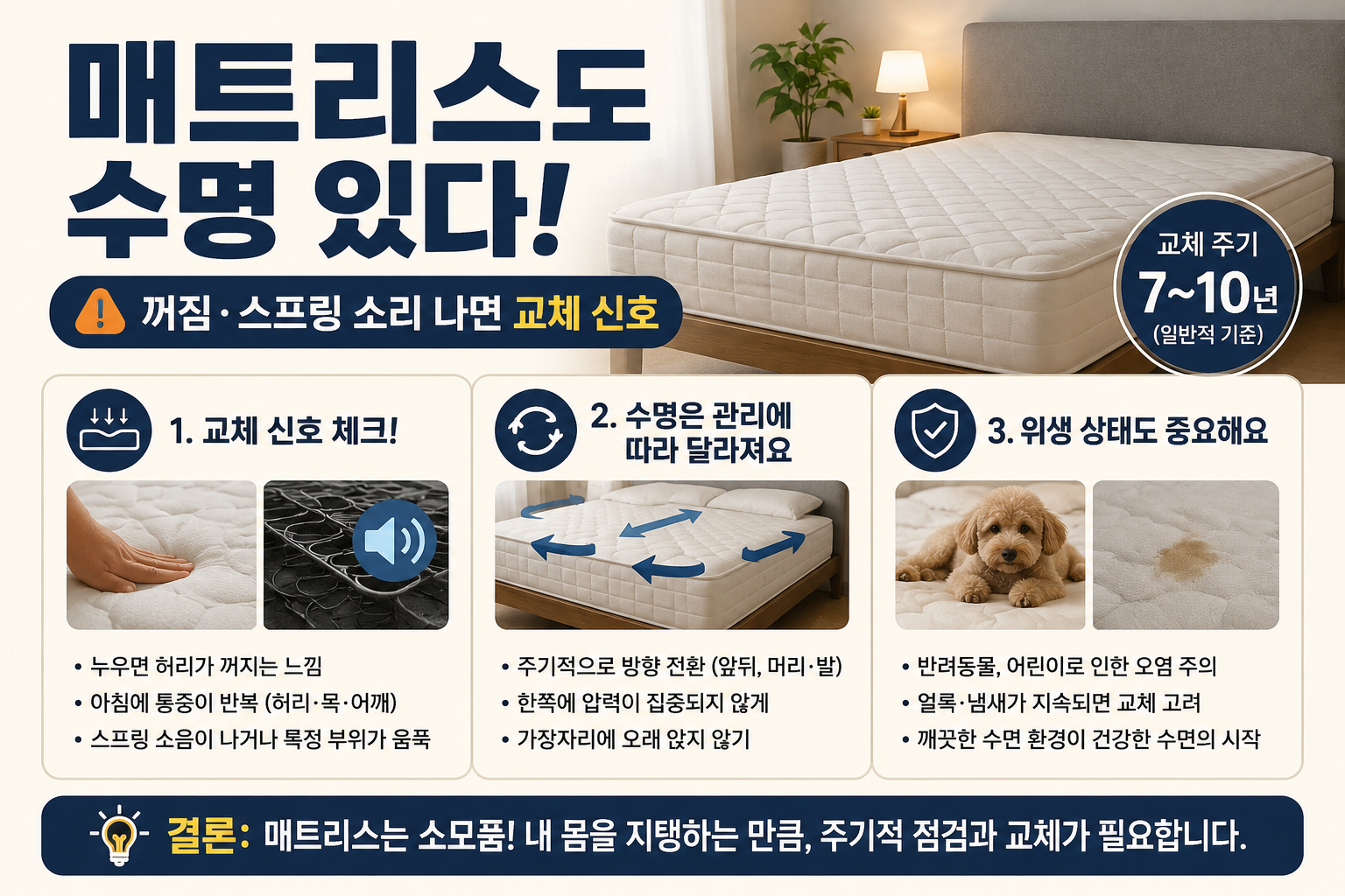 매트리스도 유통기한 있다? 꺼짐·스프링 소리·허리 통증이 보내는 교체 신호