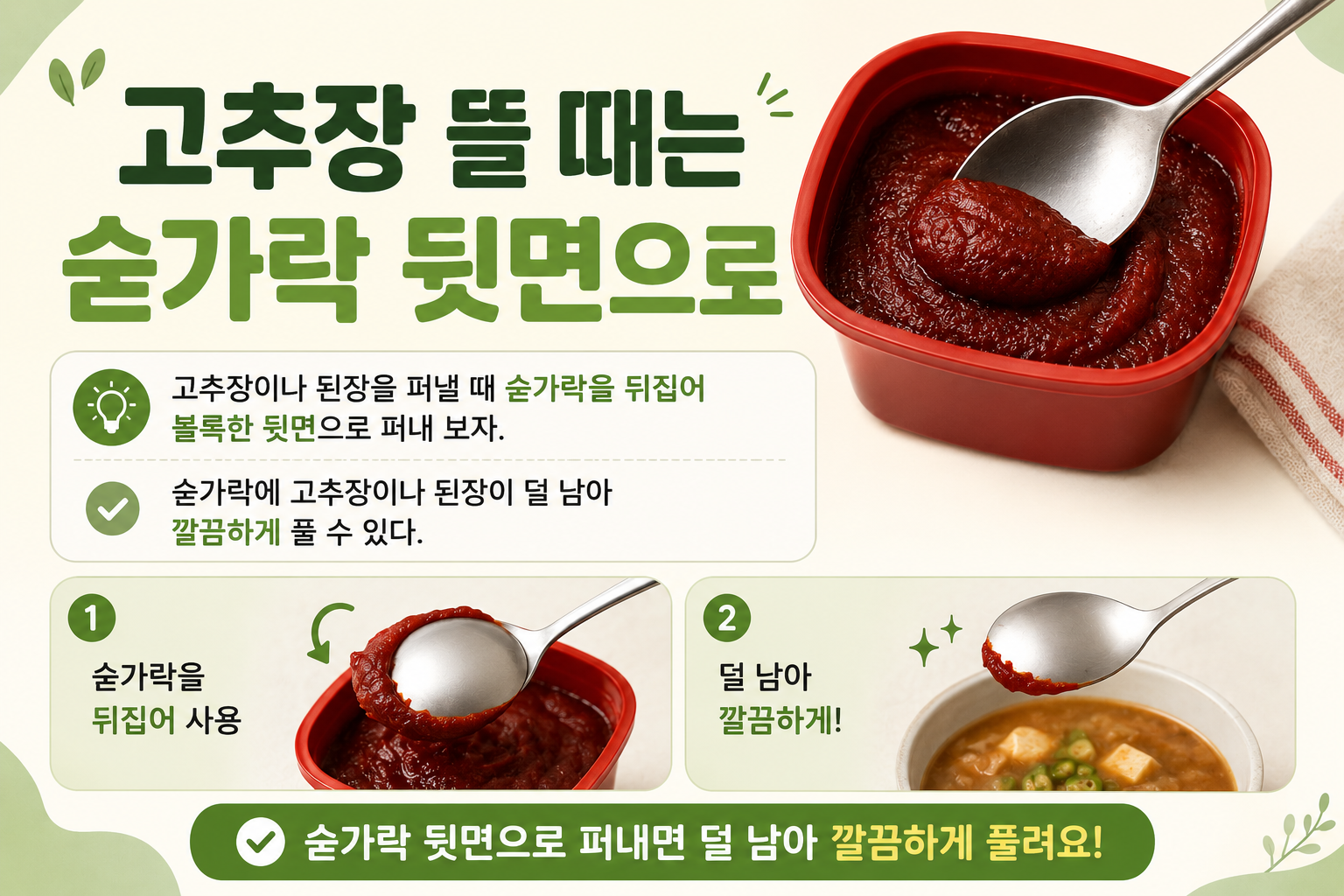 고추장 뜰 때 숟가락 뒷면을 쓰면 덜 묻는 이유와 깔끔하게 푸는 법