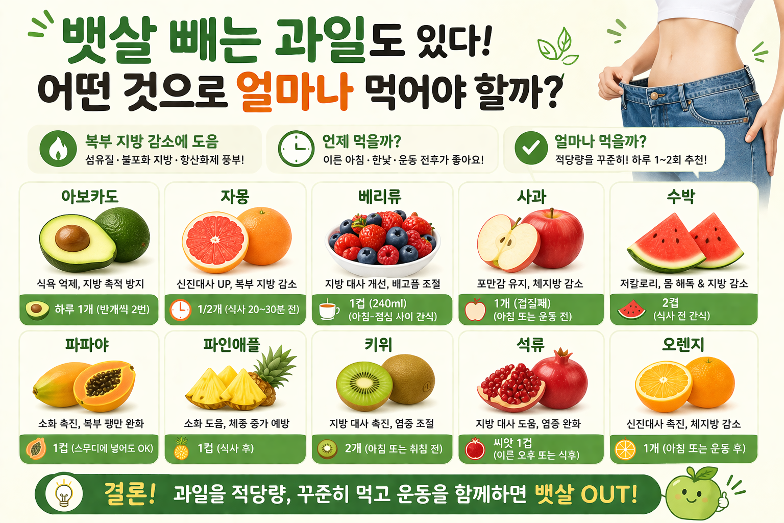 뱃살 빼는 과일 10가지, 언제 얼마나 먹어야 복부지방 줄까?
