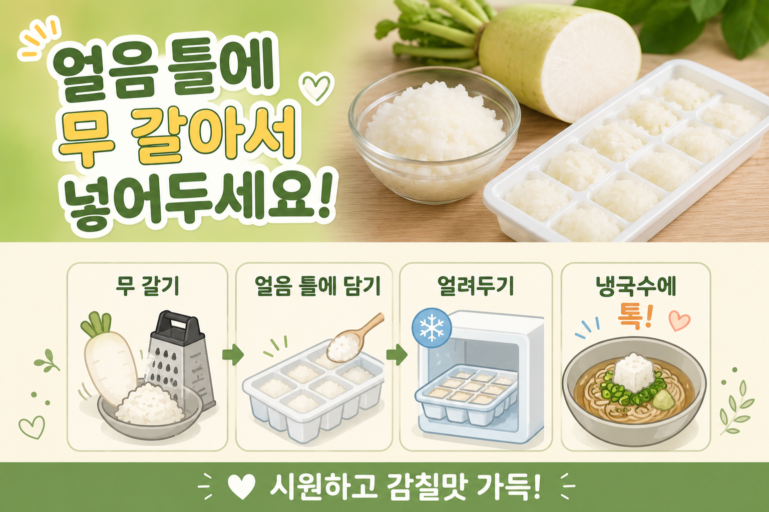 무를 갈아 얼음 틀에 넣어보세요… 메밀국수 맛이 확 달라집니다