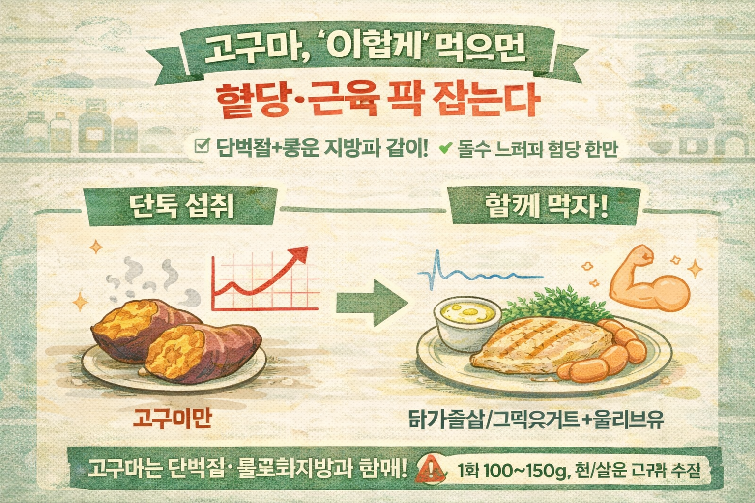 고구마 ‘이렇게’ 먹어야 혈당 덜 오른다: 단백질+올리브유 조합으로 근육까지
