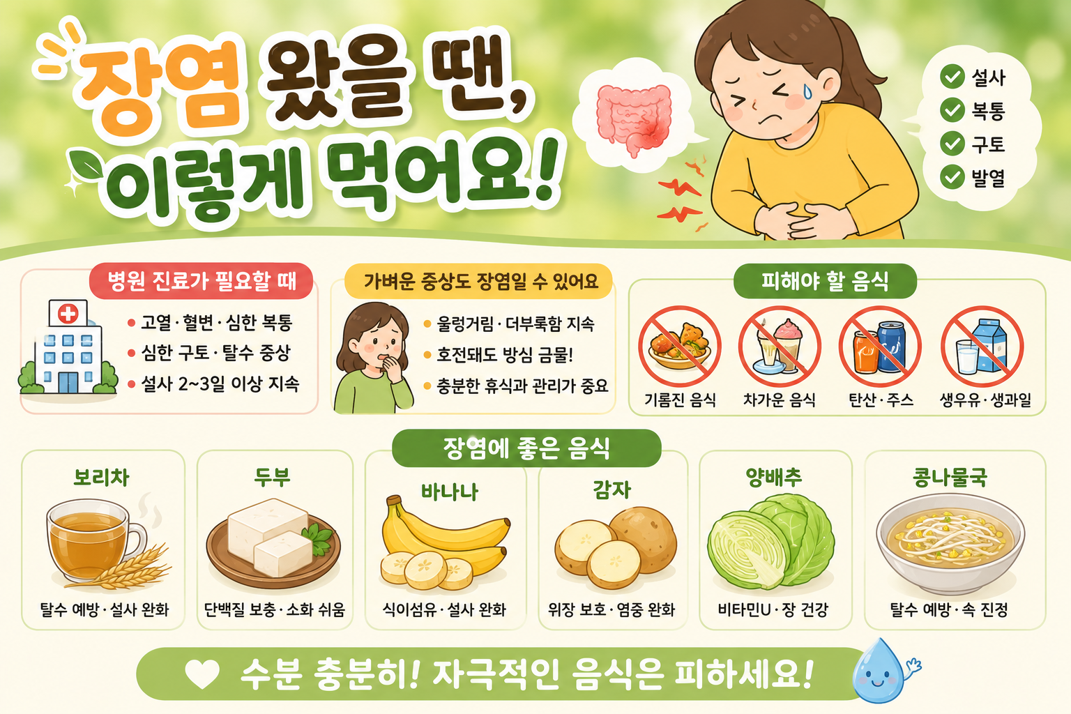 장염에 좋은 음식 6가지, 설사·구토 때 먹는 법과 병원 가야 할 증상