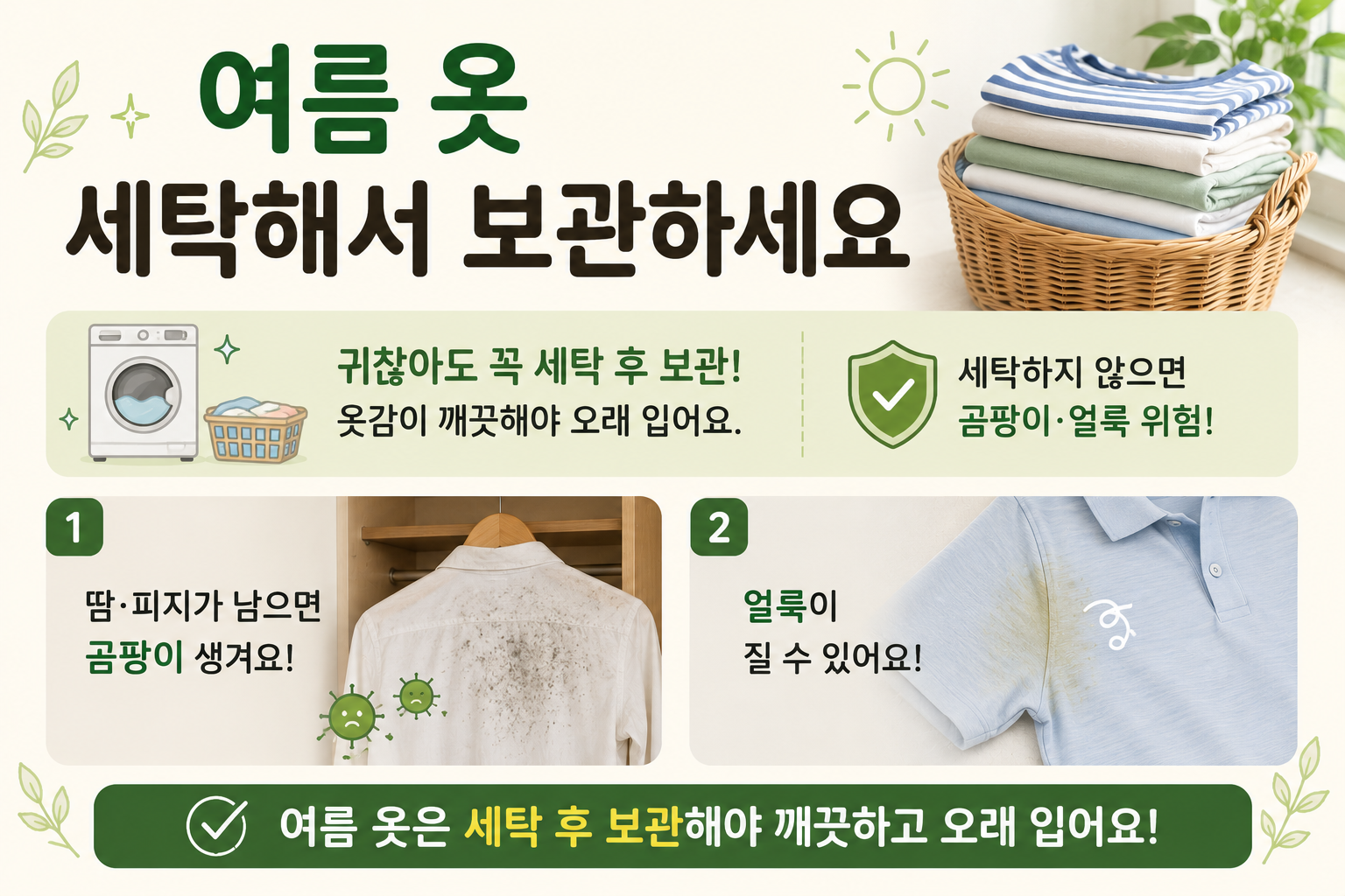 여름 옷 보관 전 꼭 세탁하세요, 땀과 피지로 생기는 곰팡이·얼룩 막는 법