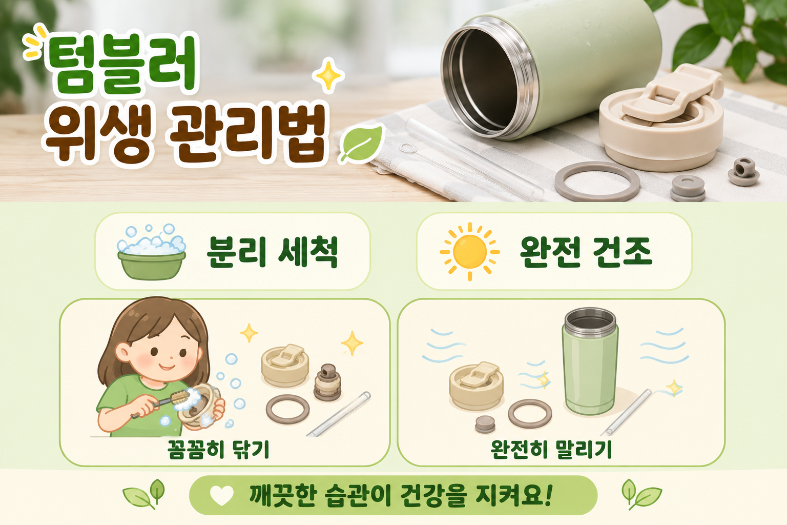 텀블러 물로만 헹구면 세균 번식… 고무 패킹까지 분리 세척하는 법