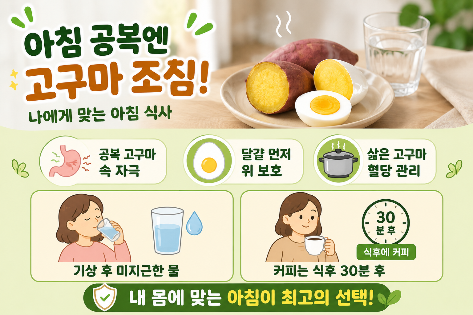 아침 공복 고구마 괜찮을까? 속쓰림·혈당 줄이는 먹는 순서