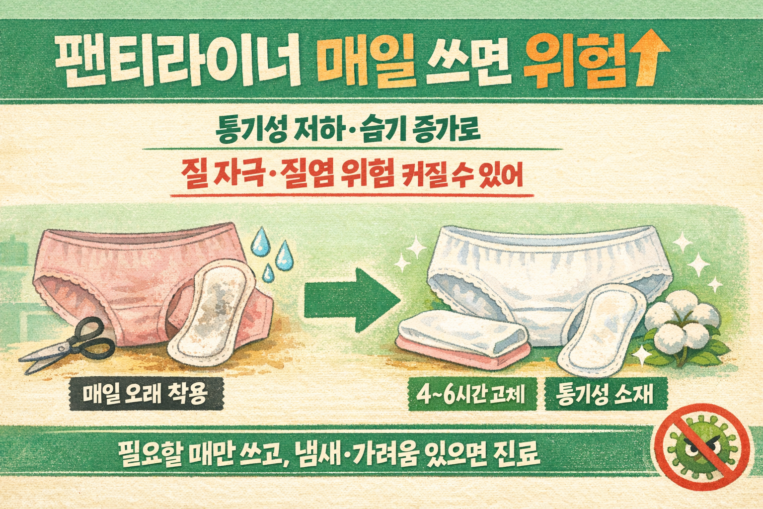 팬티라이너 매일 쓰면 질염 위험 높아져… 4~6시간마다 꼭 교체해야