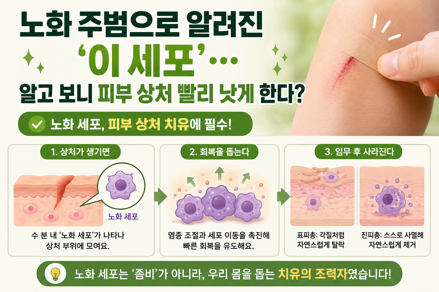 노화 주범 좀비 세포의 반전, 피부 상처 빨리 낫게 하는 핵심이었다