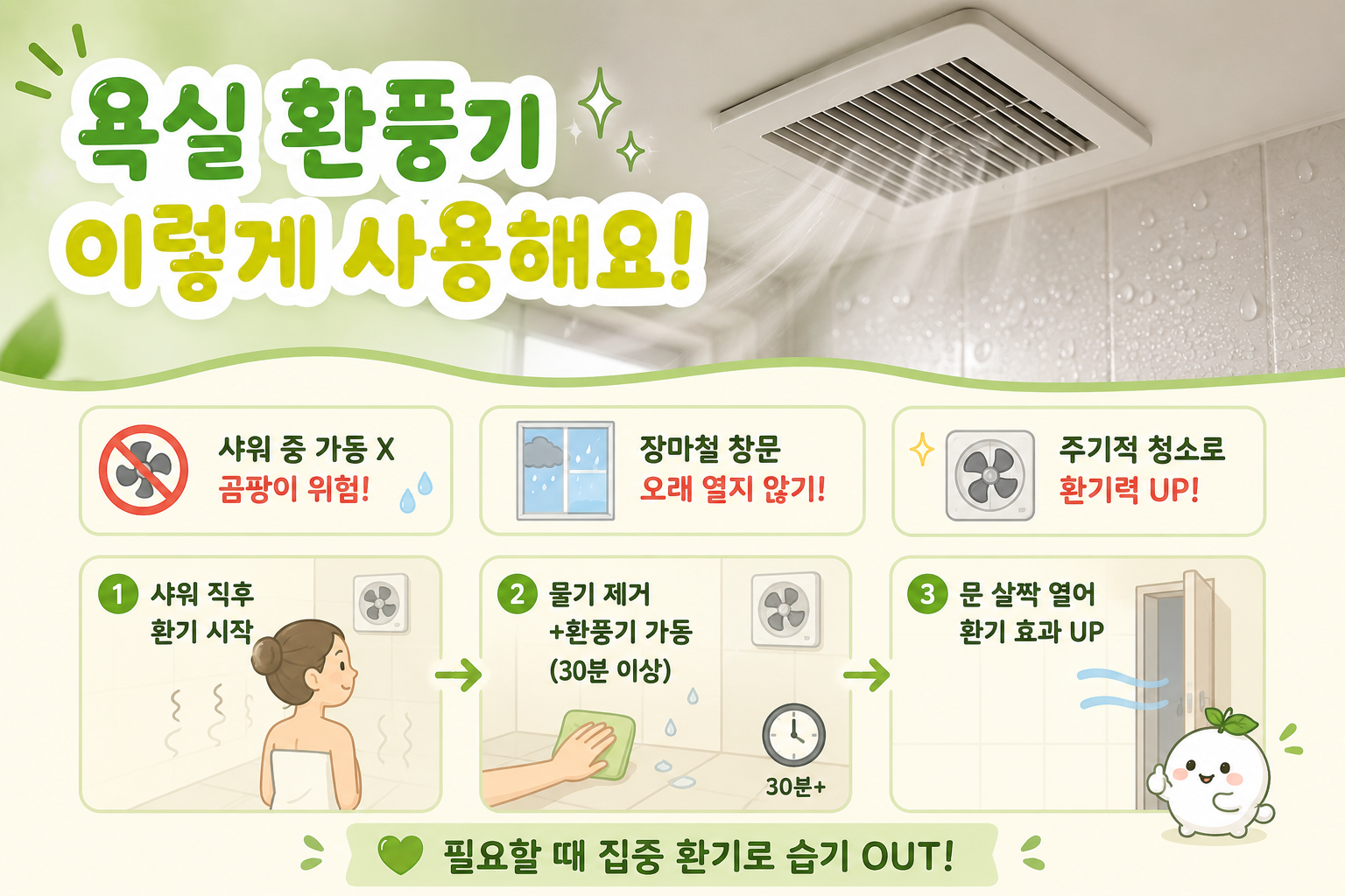 샤워 중 환풍기 계속 켜지 마세요 곰팡이 막는 욕실 환기법