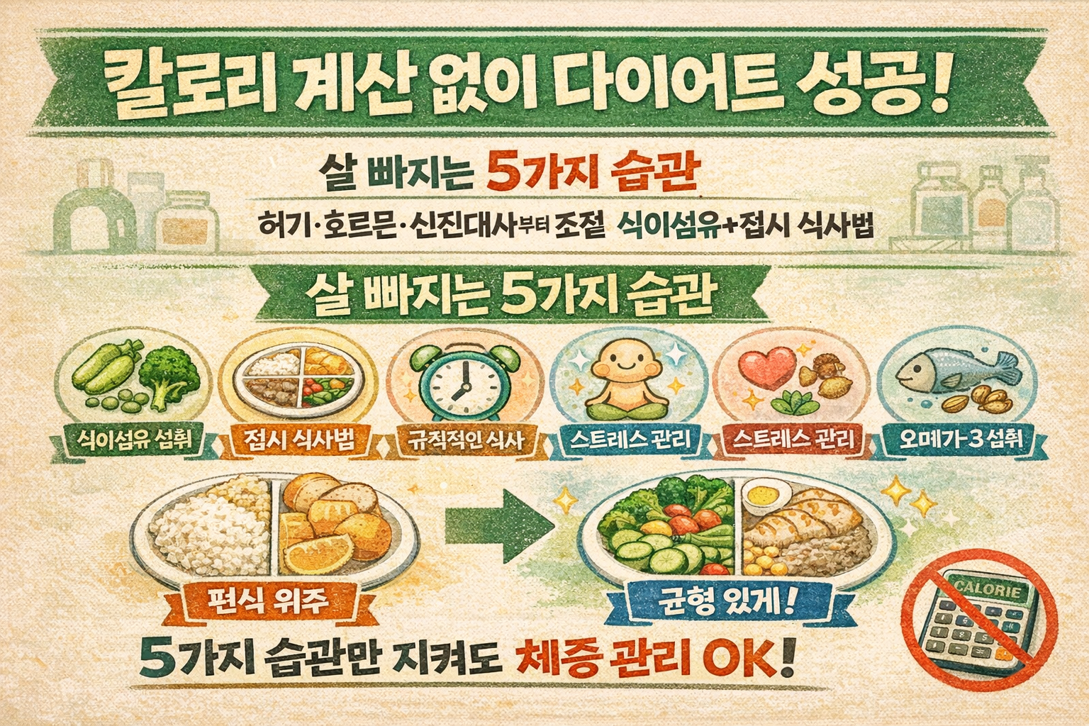 칼로리 계산 안 해도 살 빠진다? 다이어트 성공하는 5가지 영양 습관(식이섬유·접시 식사법)