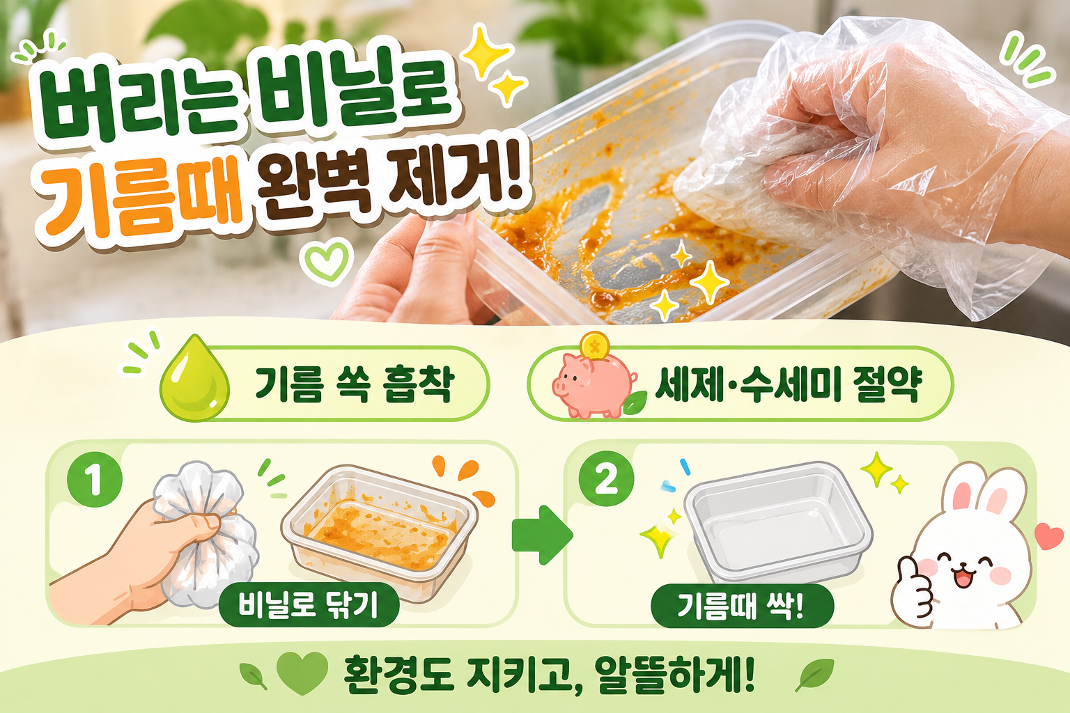 기름진 반찬통 수세미로 닦지 마세요 버리는 비닐 하나면 뽀득해집니다