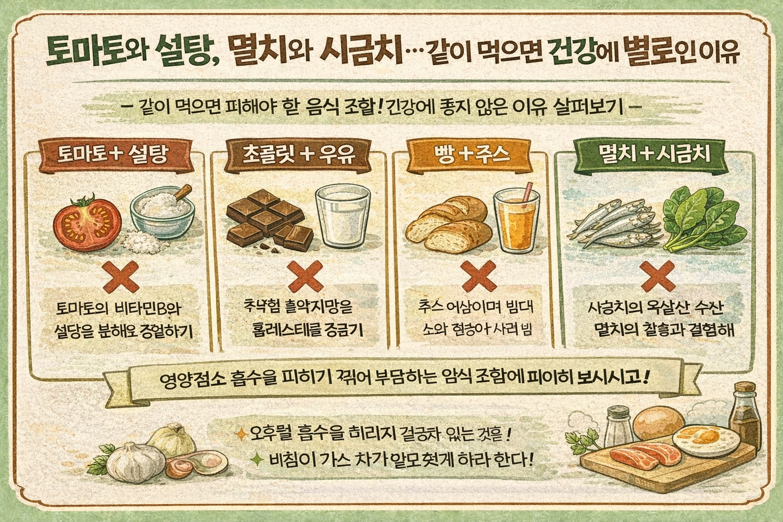 토마토와 설탕, 멸치와 시금치…같이 먹으면 건강에 별로인 음식 궁합