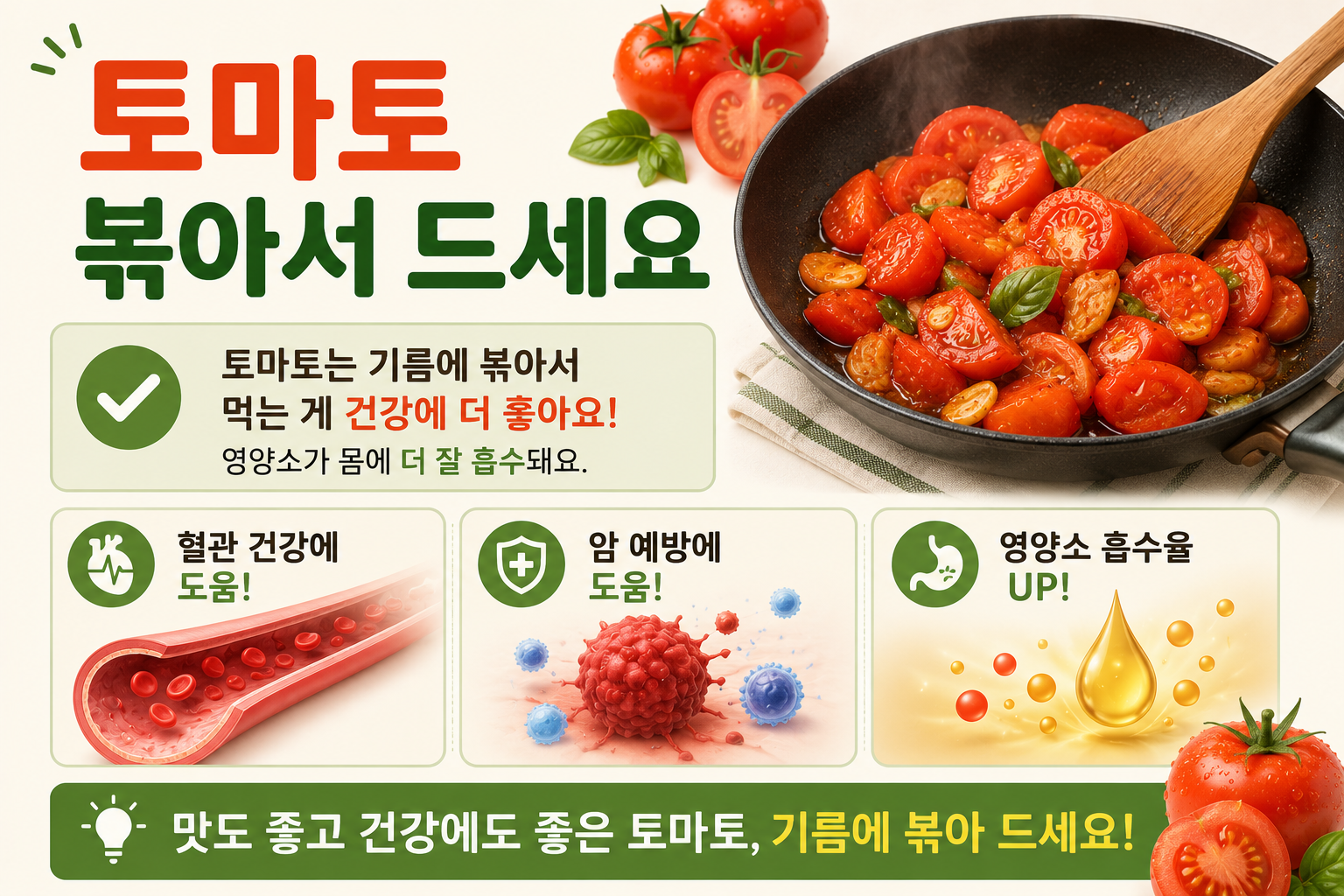 토마토, 생으로만 먹지 마세요! 볶아 먹으면 라이코펜 흡수 더 좋아집니다