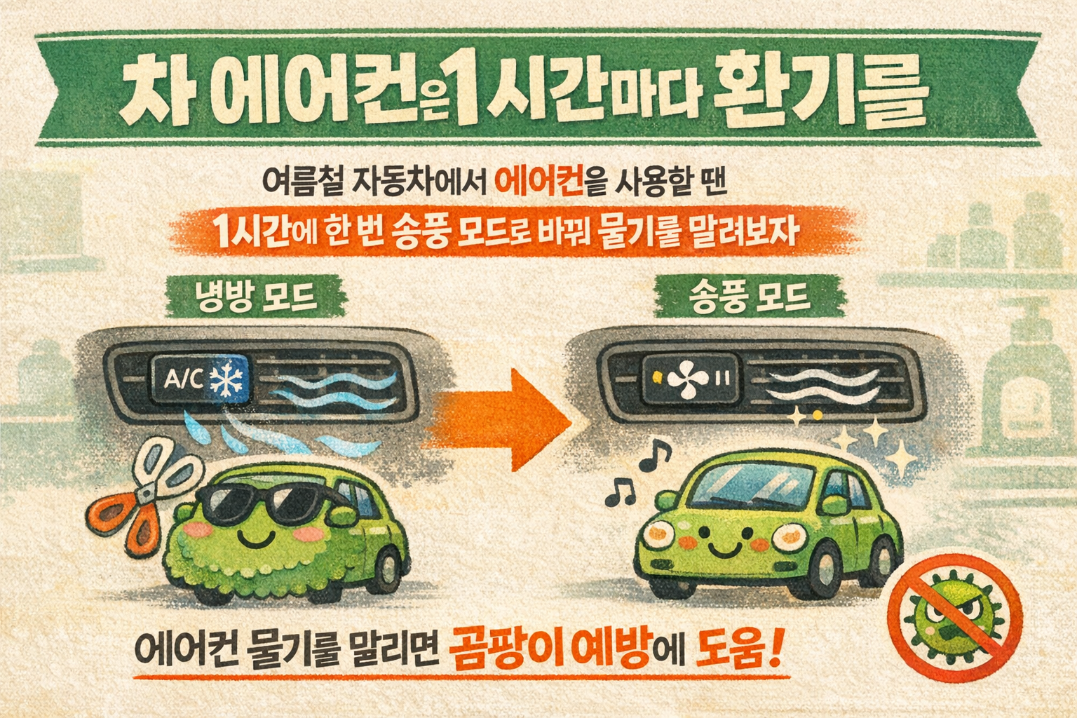 여름철 자동차 에어컨 냄새·곰팡이 예방법, 1시간마다 송풍 환기하세요