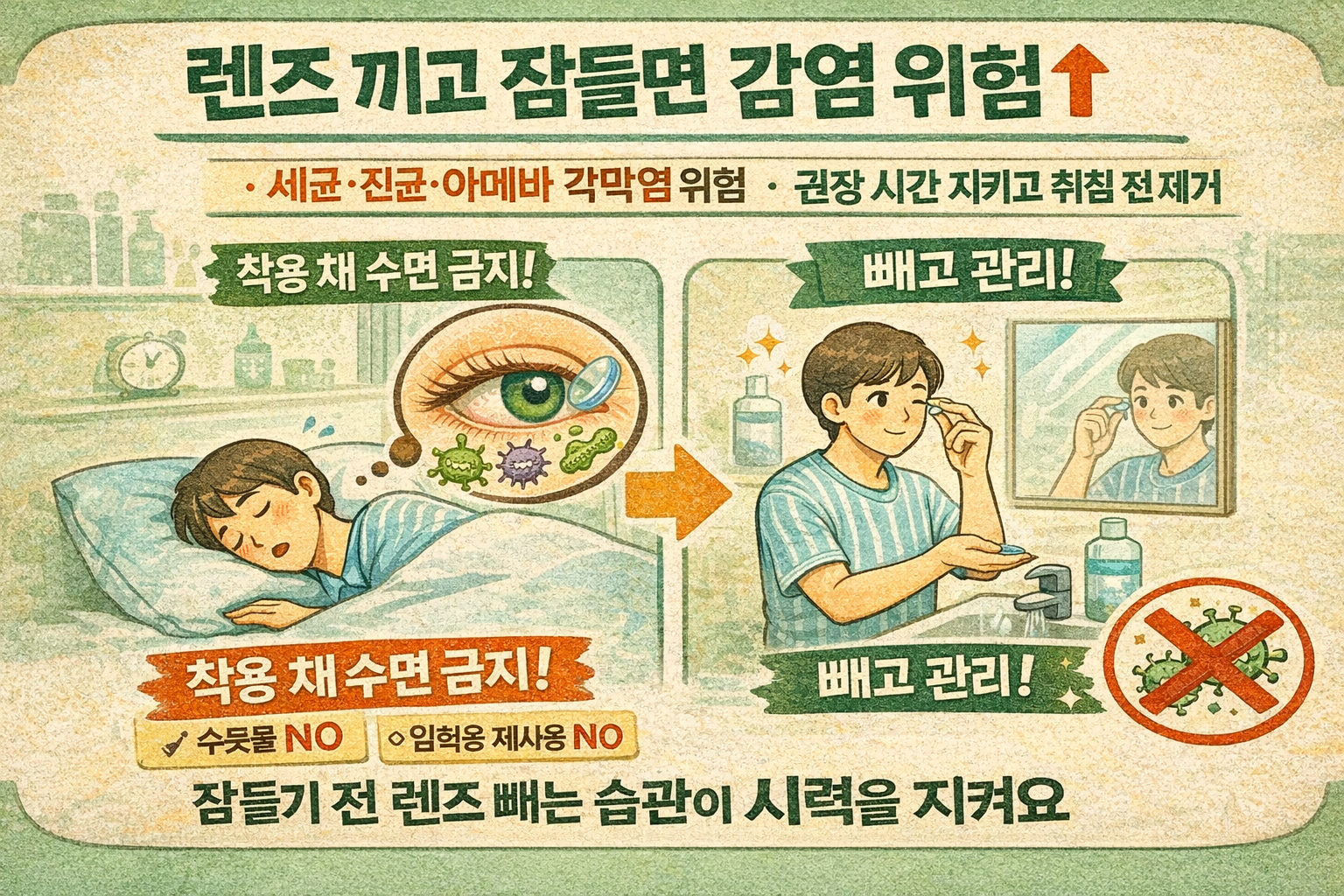 렌즈 끼고 잠들면 각막염 위험 급증…세균·아메바·진균 감염 예방법