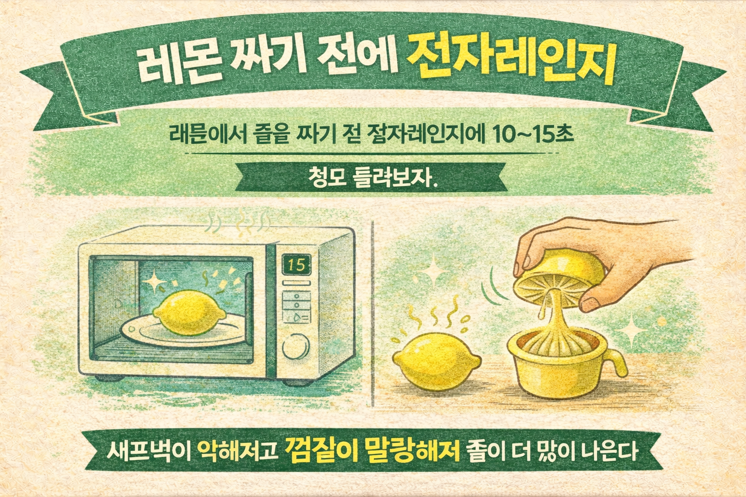 레몬 짜기 전 전자레인지 15초만 돌리세요, 즙이 훨씬 많이 나옵니다