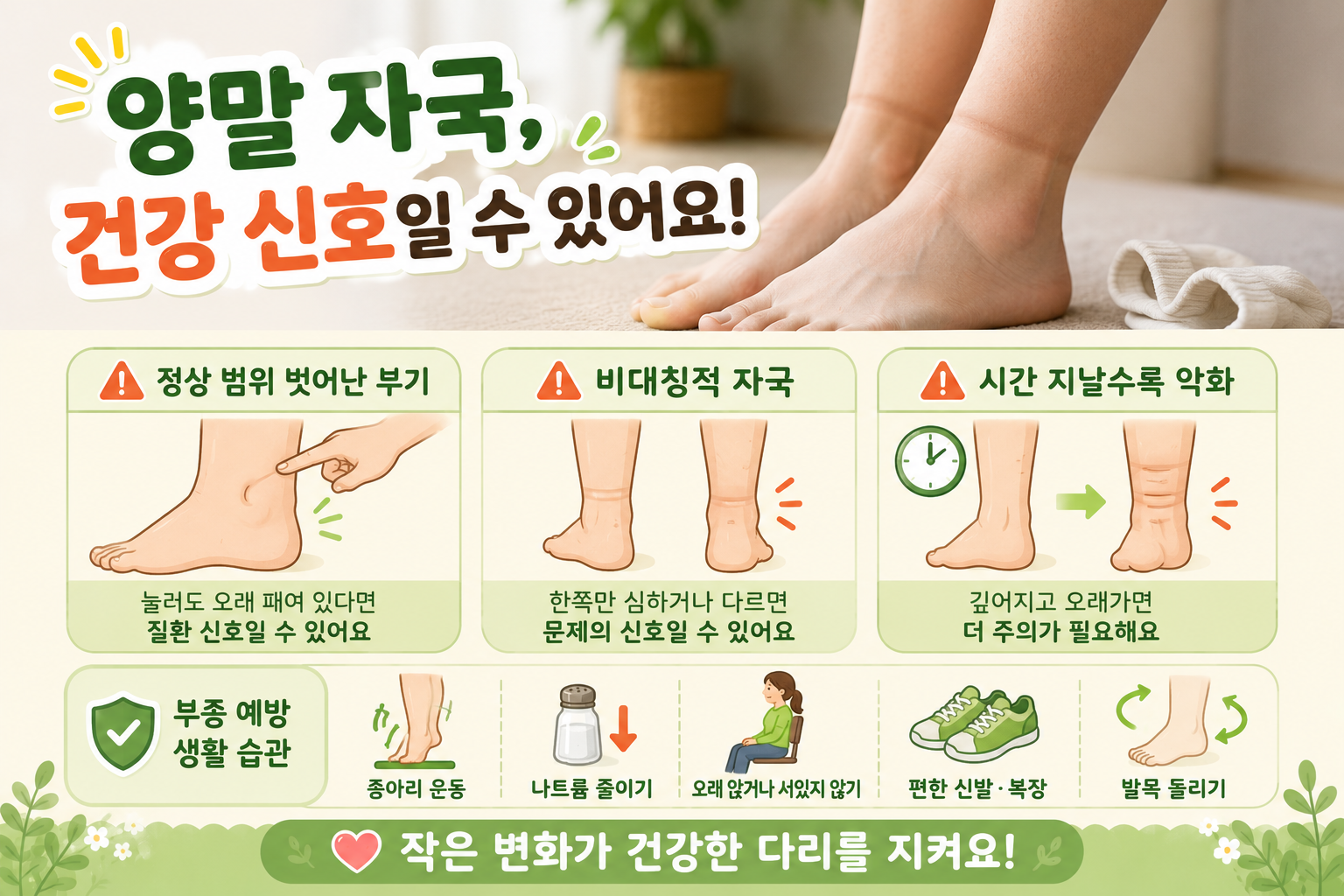 양말 자국이 유독 깊고 오래간다면? 다리 부종이 보내는 위험 신호 4가지