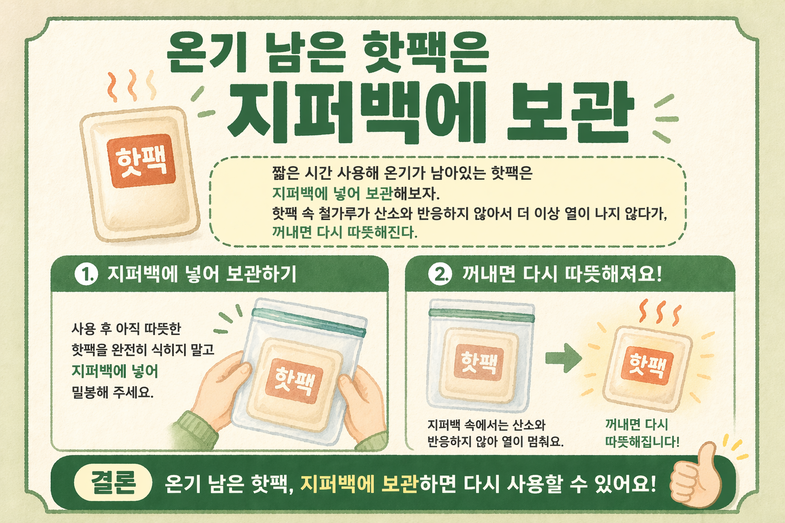 온기 남은 핫팩, 지퍼백에 넣으면 더 오래 쓰는 보관 꿀팁