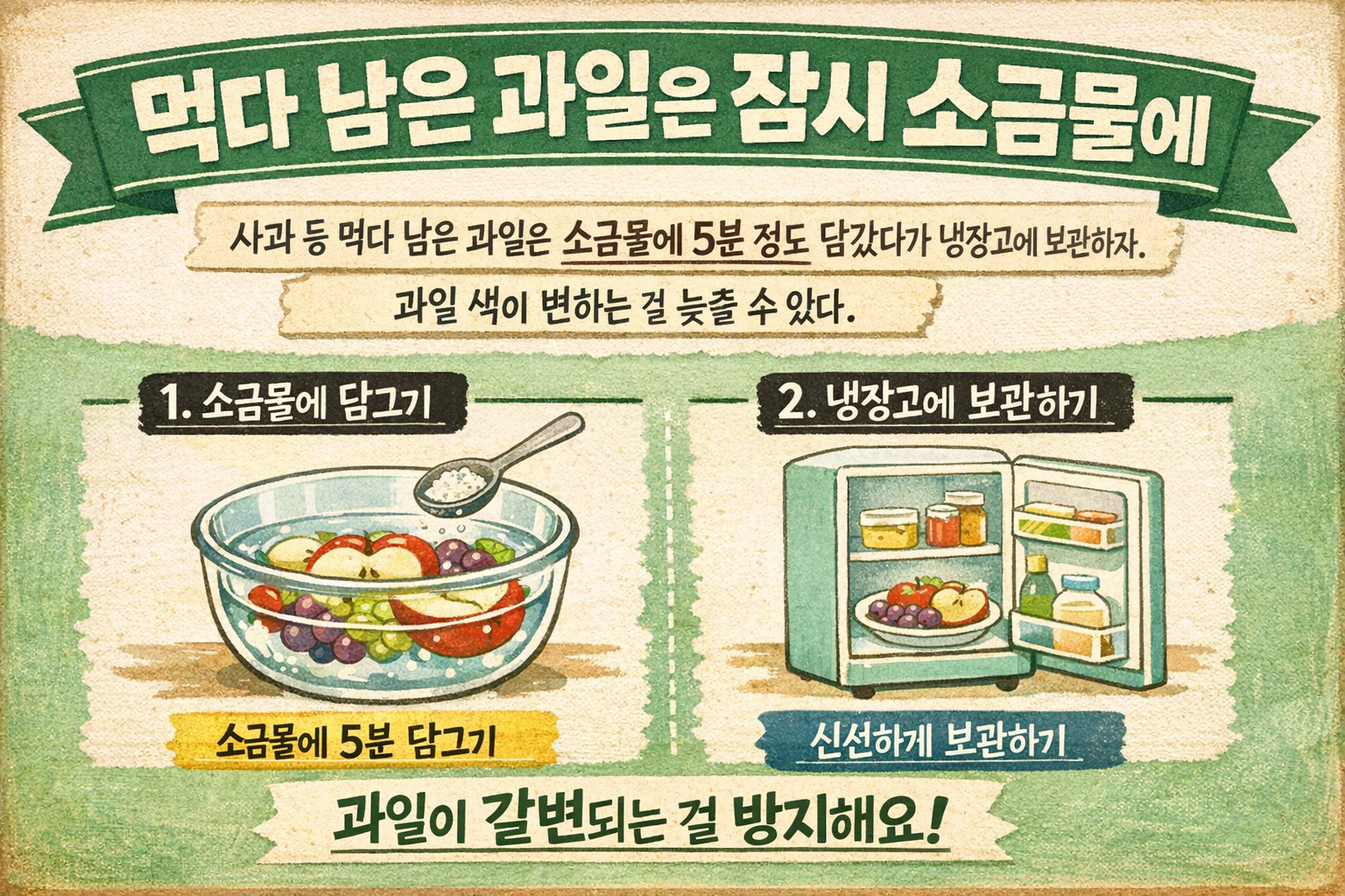 먹다 남은 과일 그냥 넣지 마세요, 소금물 5분으로 갈변 늦추는 보관법