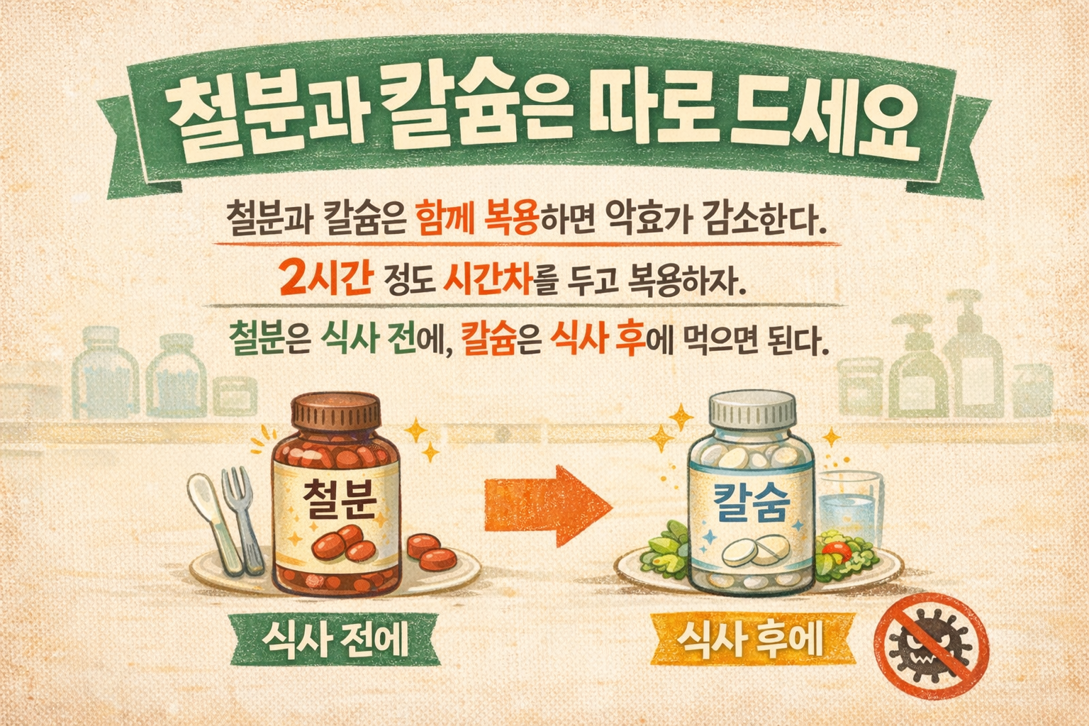 철분과 칼슘 같이 먹으면 안 되는 이유, 2시간 간격 복용법