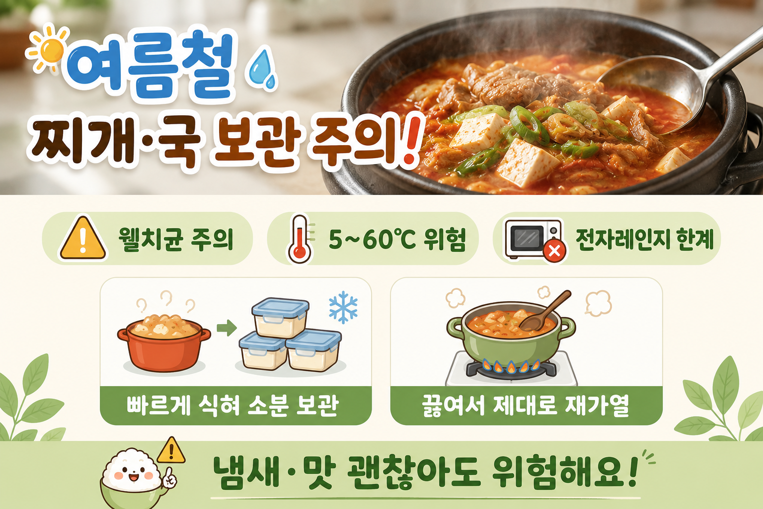 여름철 찌개 상온 보관, 다시 끓여도 위험한 이유와 안전한 보관법