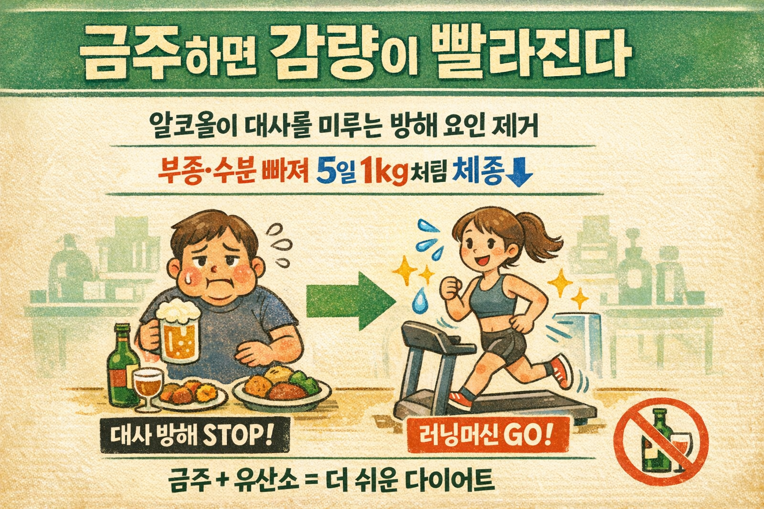 랄랄처럼 금주 다이어트: 5일 1kg? 술 끊으면 살 빠지는 이유 + 러닝머신 안전 가이드