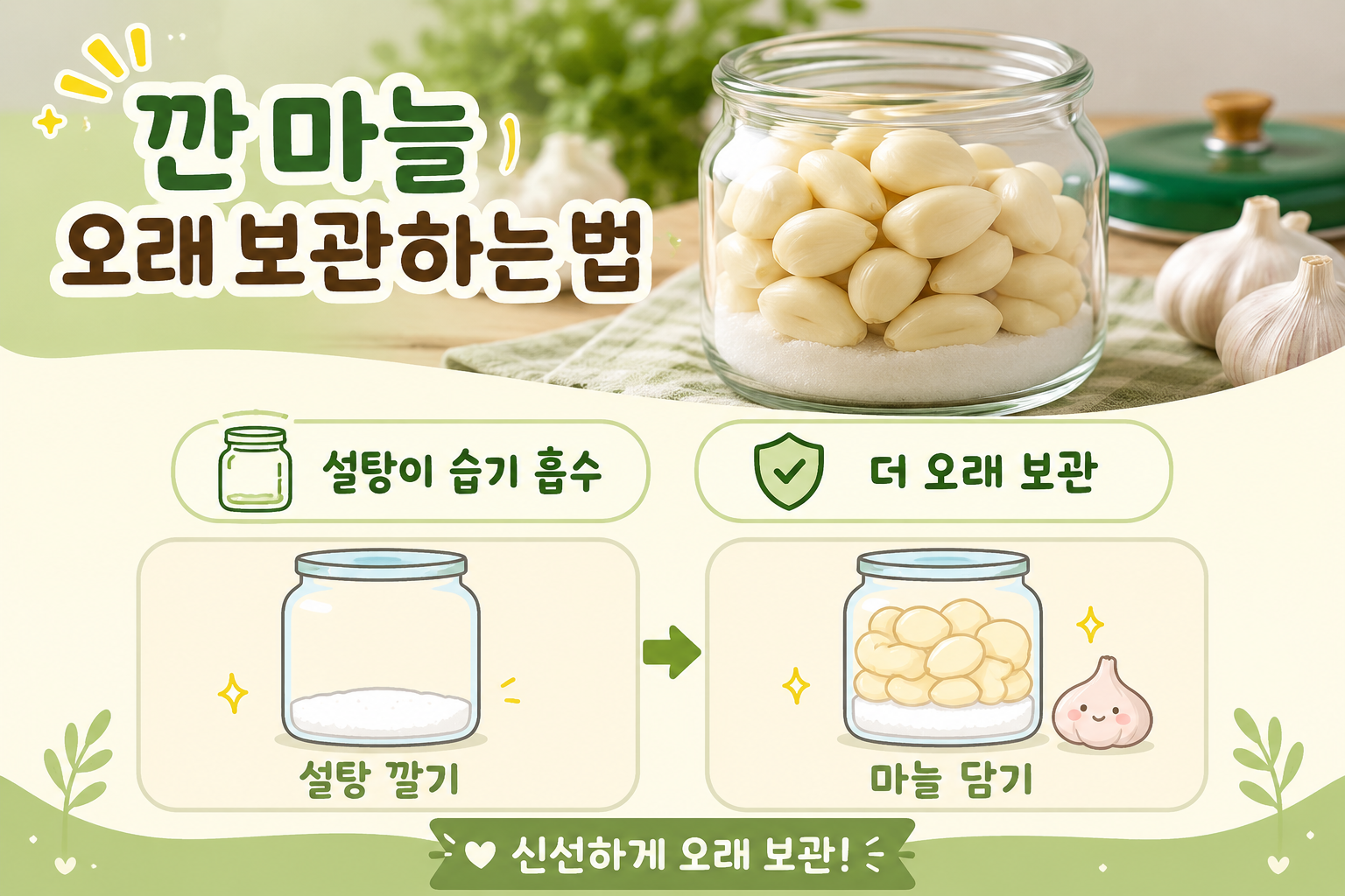 깐 마늘 오래 보관하는 법, 바닥에 설탕만 깔면 곰팡이 걱정 끝