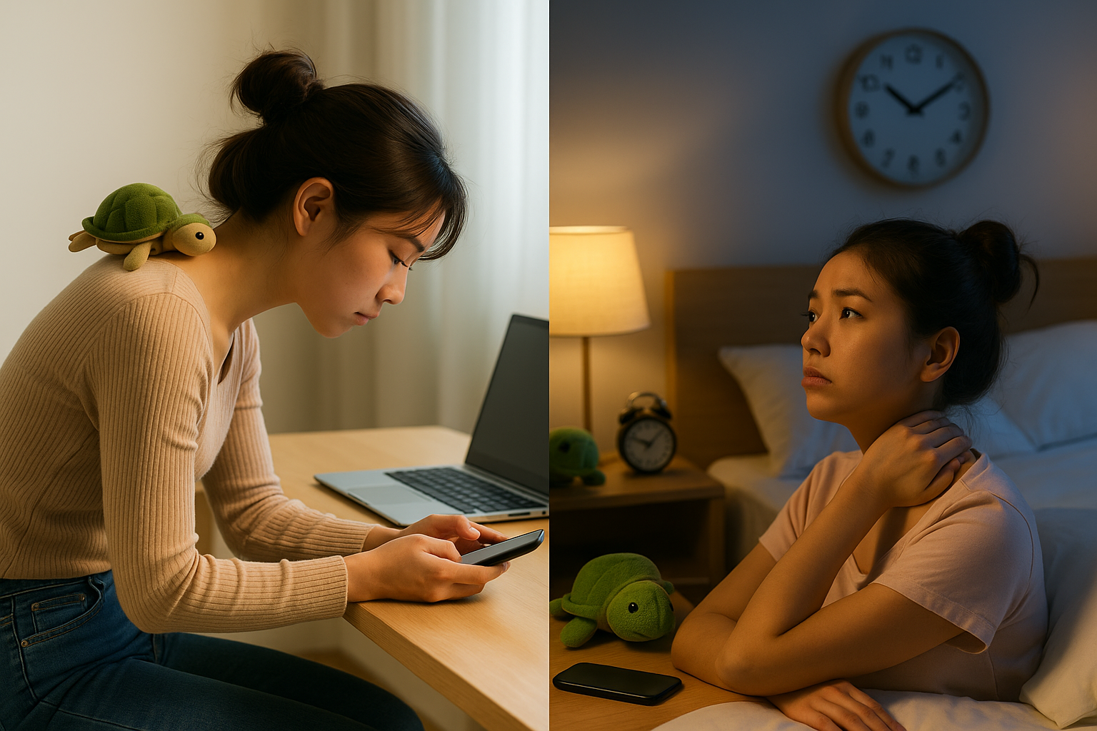 스마트폰 거북목이 숙면을 망친다: 불면증 줄이는 자세·베개·스트레칭