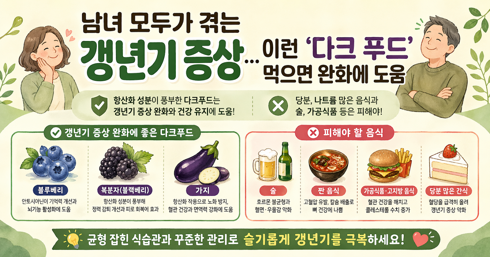 남녀 모두 겪는 갱년기, 블루베리·복분자·가지…‘다크 푸드’가 증상 완화에 도움 되는 이유