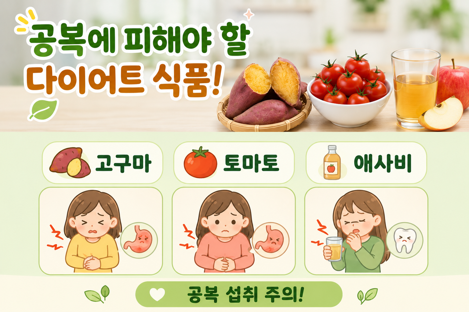 공복에 먹으면 안 되는 다이어트 음식 3가지, 고구마·토마토·애사비 주의