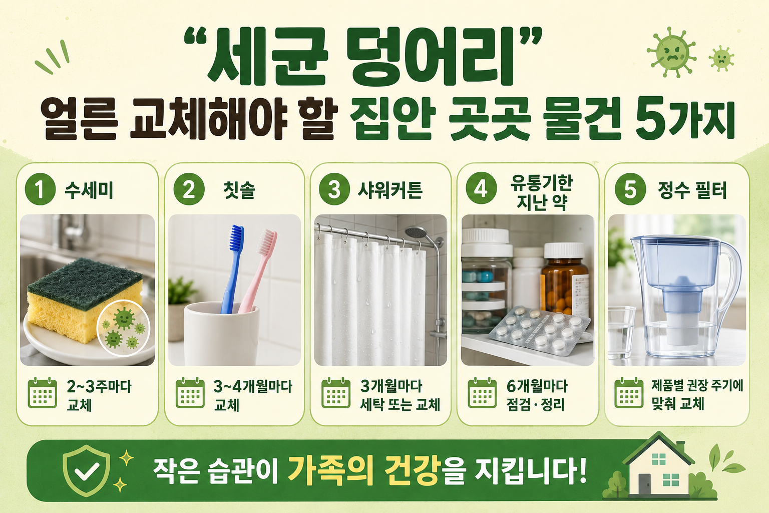 집안 세균 많은 물건 5가지, 수세미·칫솔 교체 주기 놓치면 위험합니다