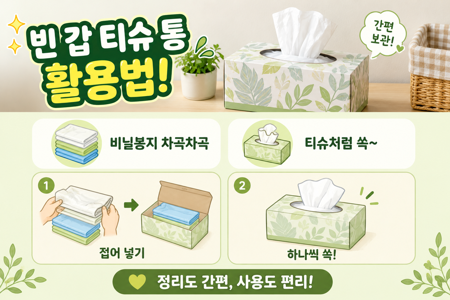 빈 갑티슈 통 버리지 마세요… 비닐봉지가 한 장씩 쏙 나오는 정리법