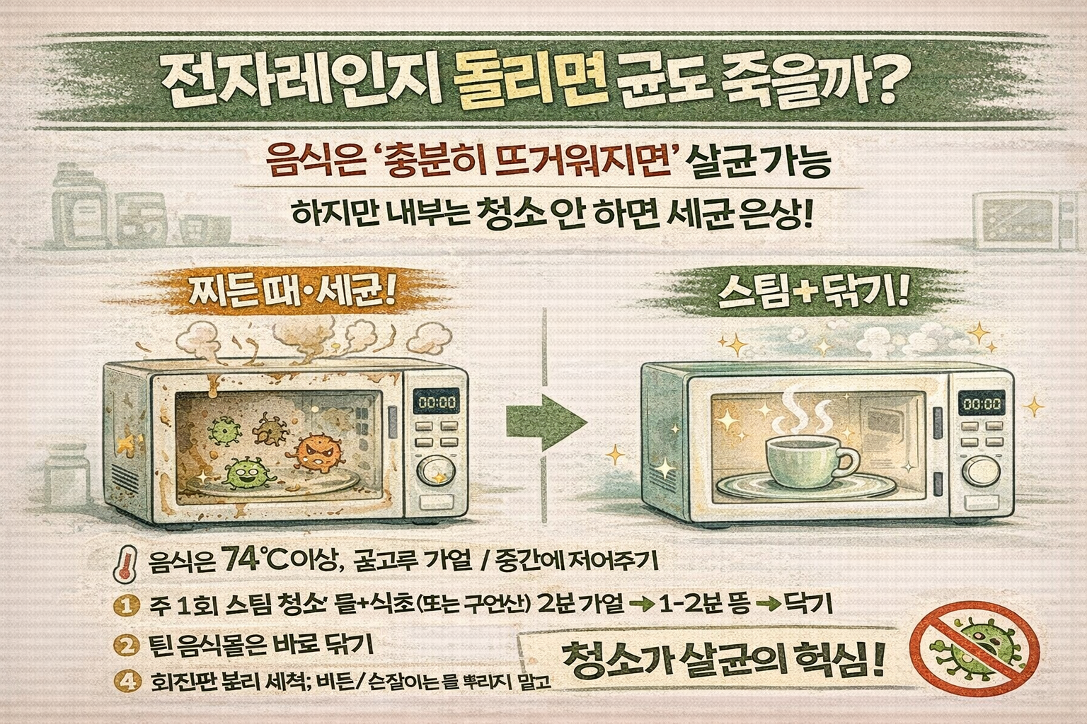 전자레인지에 돌리면 균 다 죽을까? 세균 번식 막는 청소법(식초·구연산 스팀)