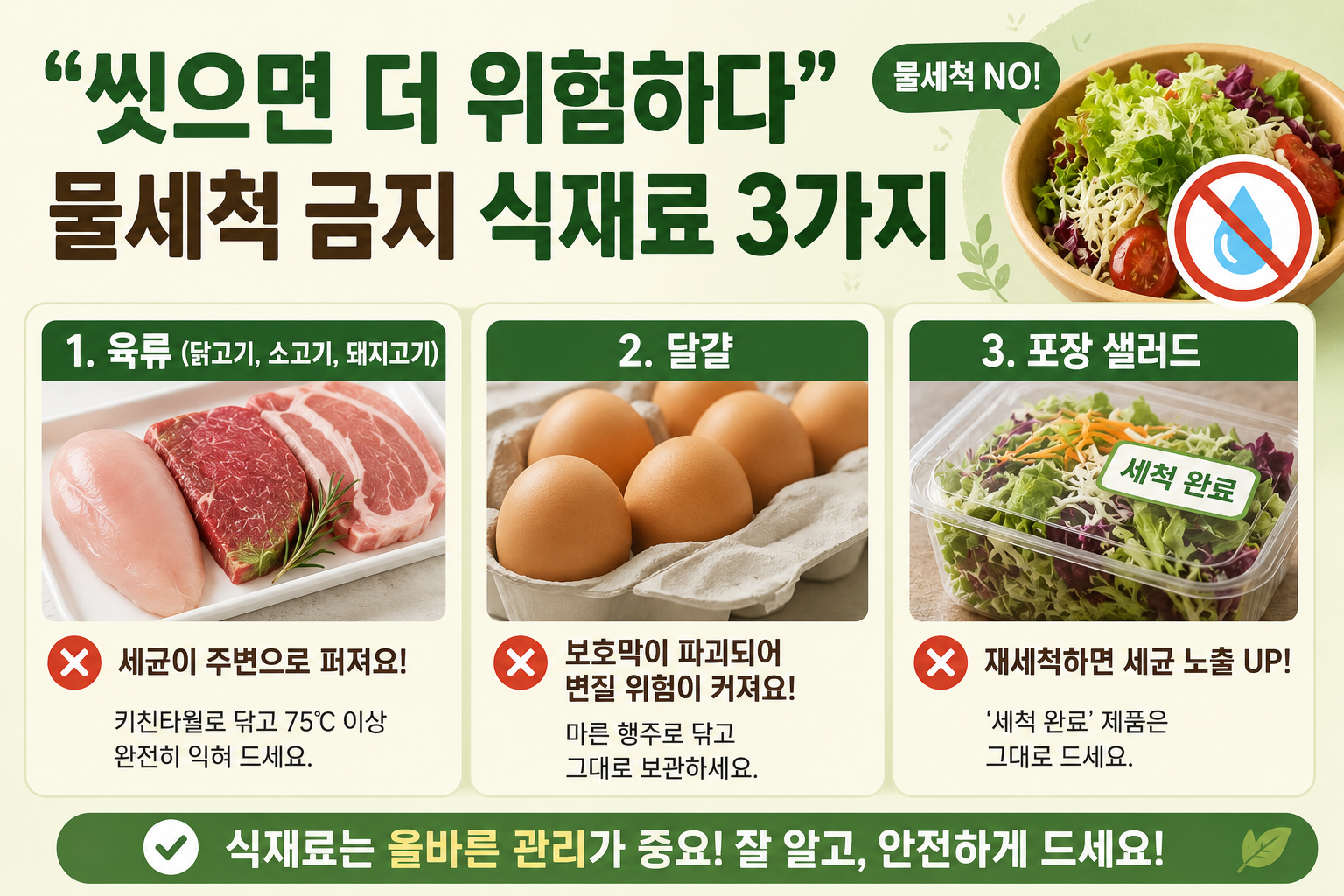 “씻으면 더 위험하다” 생닭·달걀·포장 샐러드, 물세척 금지 식재료 3가지