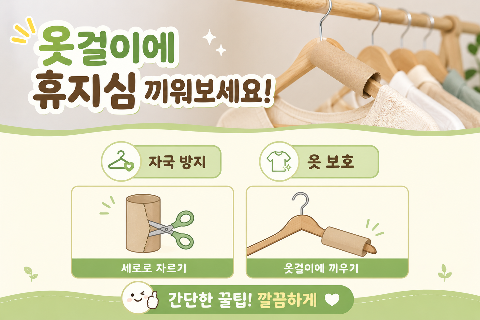 옷걸이에 휴지심 끼웠더니 옷걸이 자국이 사라지는 초간단 꿀팁