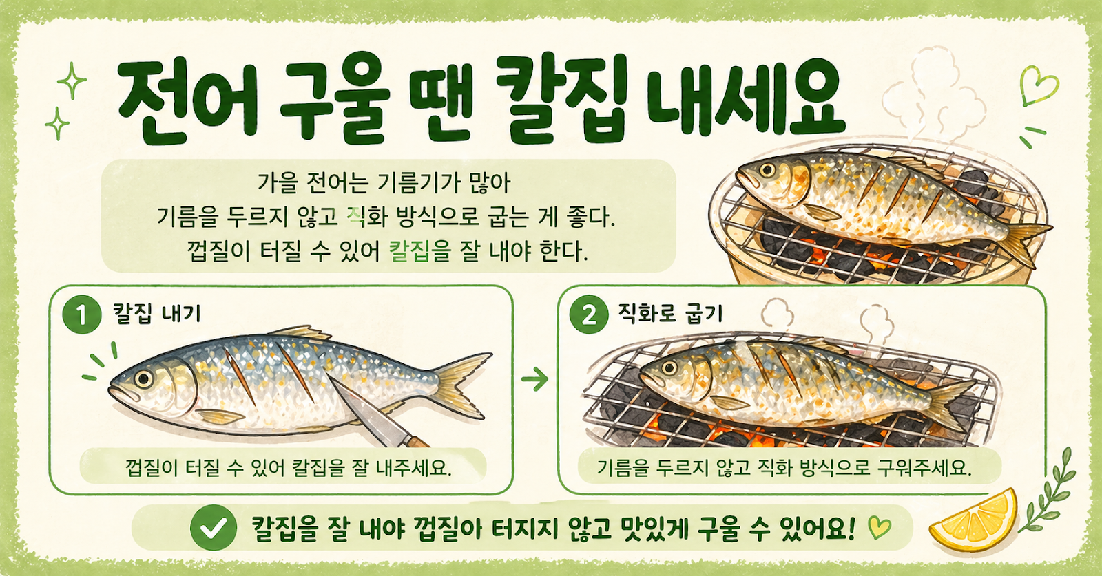 전어 구울 땐 칼집 내세요! 기름 없이 더 고소하게 굽는 가을 전어 굽는 법