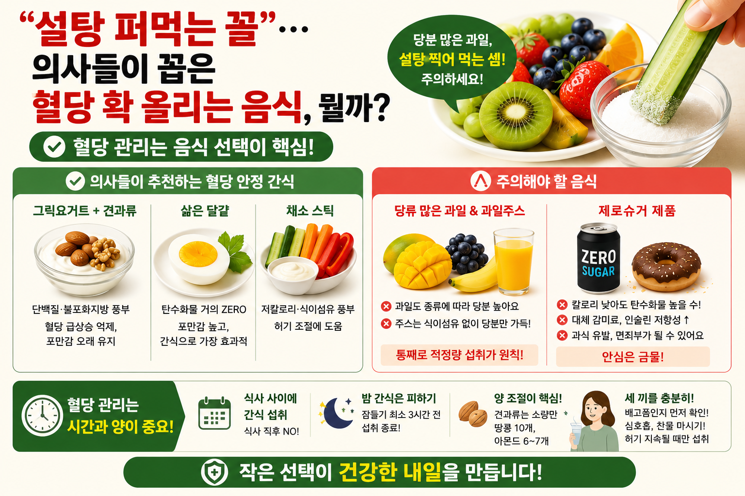 혈당 올리는 음식, 과일주스·단 과일이 위험한 이유와 당뇨 간식 고르는 법
