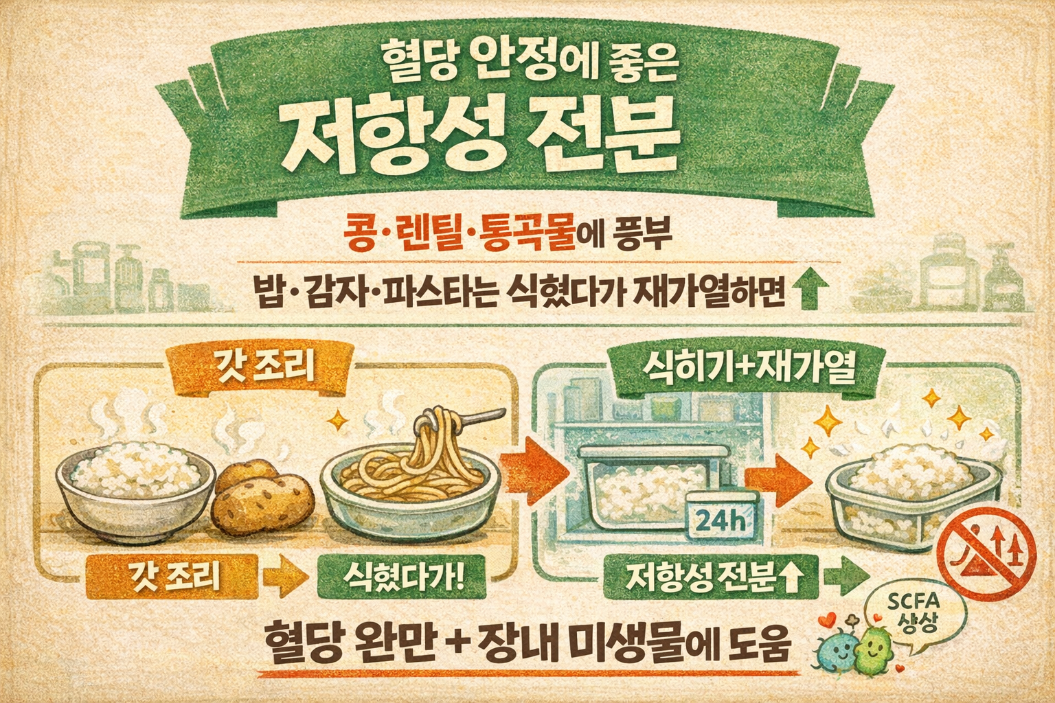 혈당 안정에 좋은 저항성 전분, ‘냉장 후 재가열’로 쉽게 늘리는 법(밥·감자·파스타·콩)