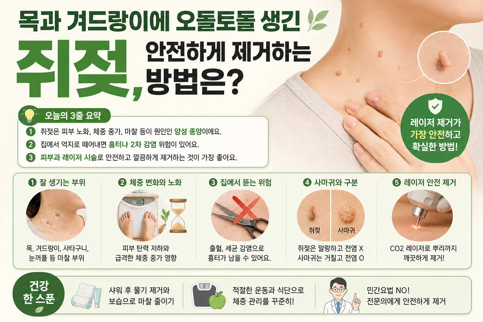 쥐젖 제거 집에서 하면 위험한 이유, 목·겨드랑이 오돌토돌 안전하게 없애는 법