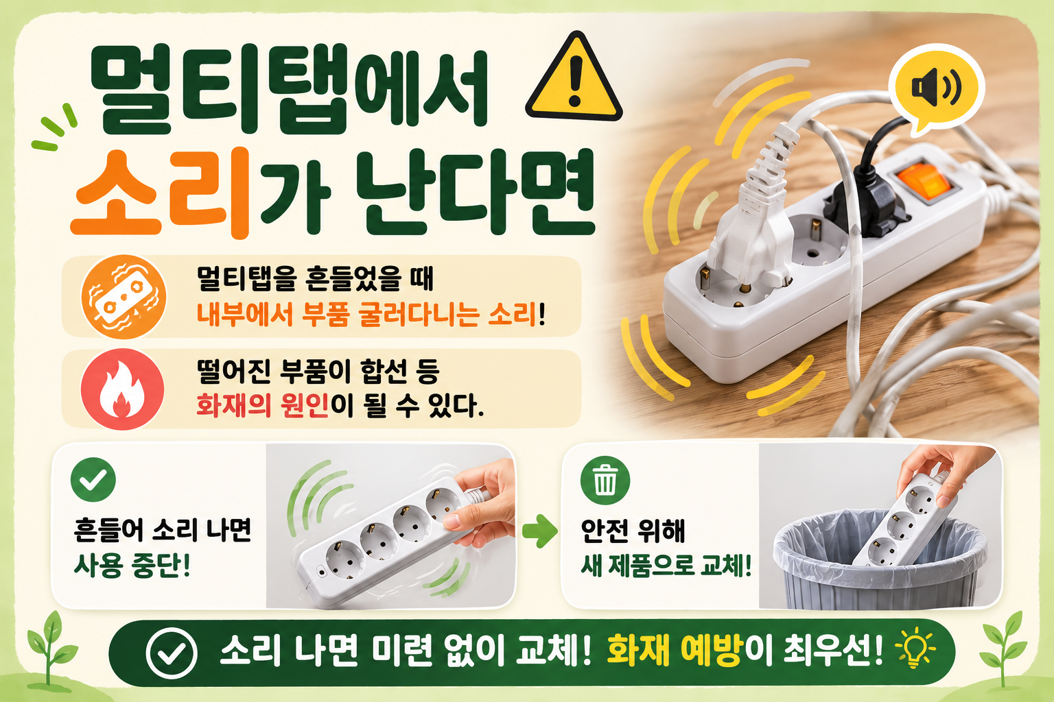 멀티탭에서 달그락 소리 나면 버리세요, 화재 위험 신호입니다
