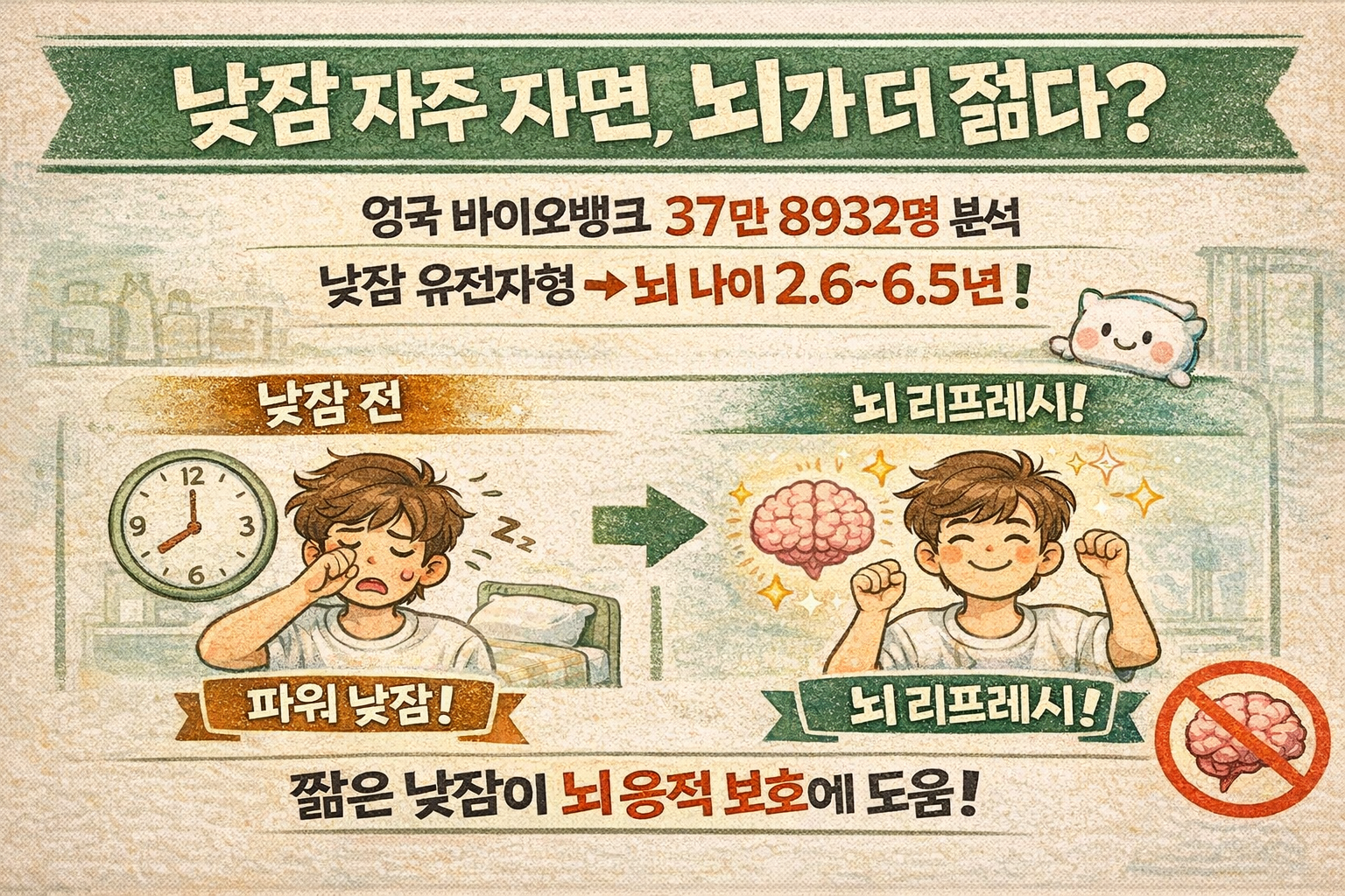 낮잠 잘 자는 사람, 뇌가 더 젊을 수 있다? 뇌 용적↑·뇌 나이 2.6~6.5년 차이 연구