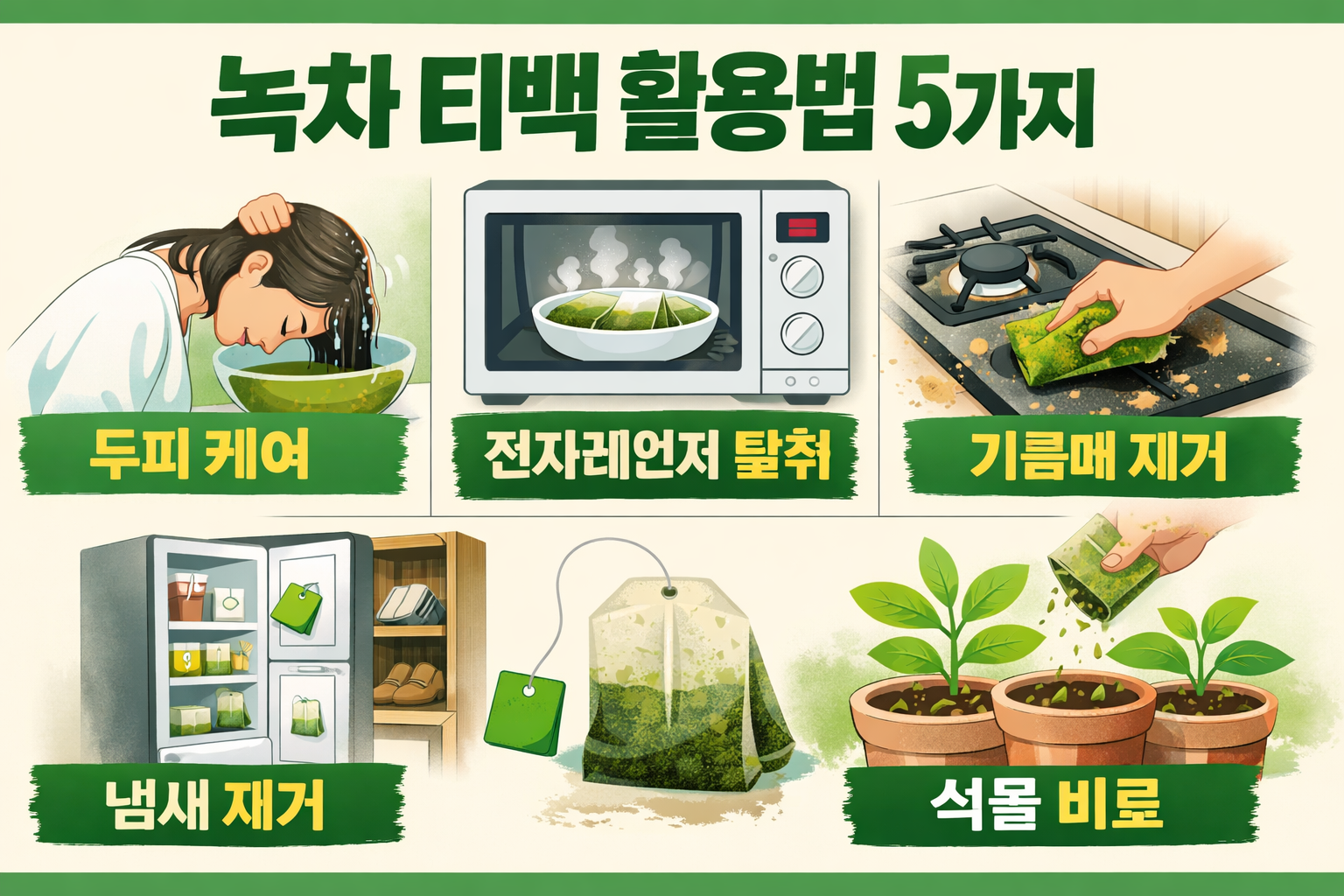 녹차 티백 버리지 마세요…전자레인지 냄새·주방 기름때 잡는 활용법 5