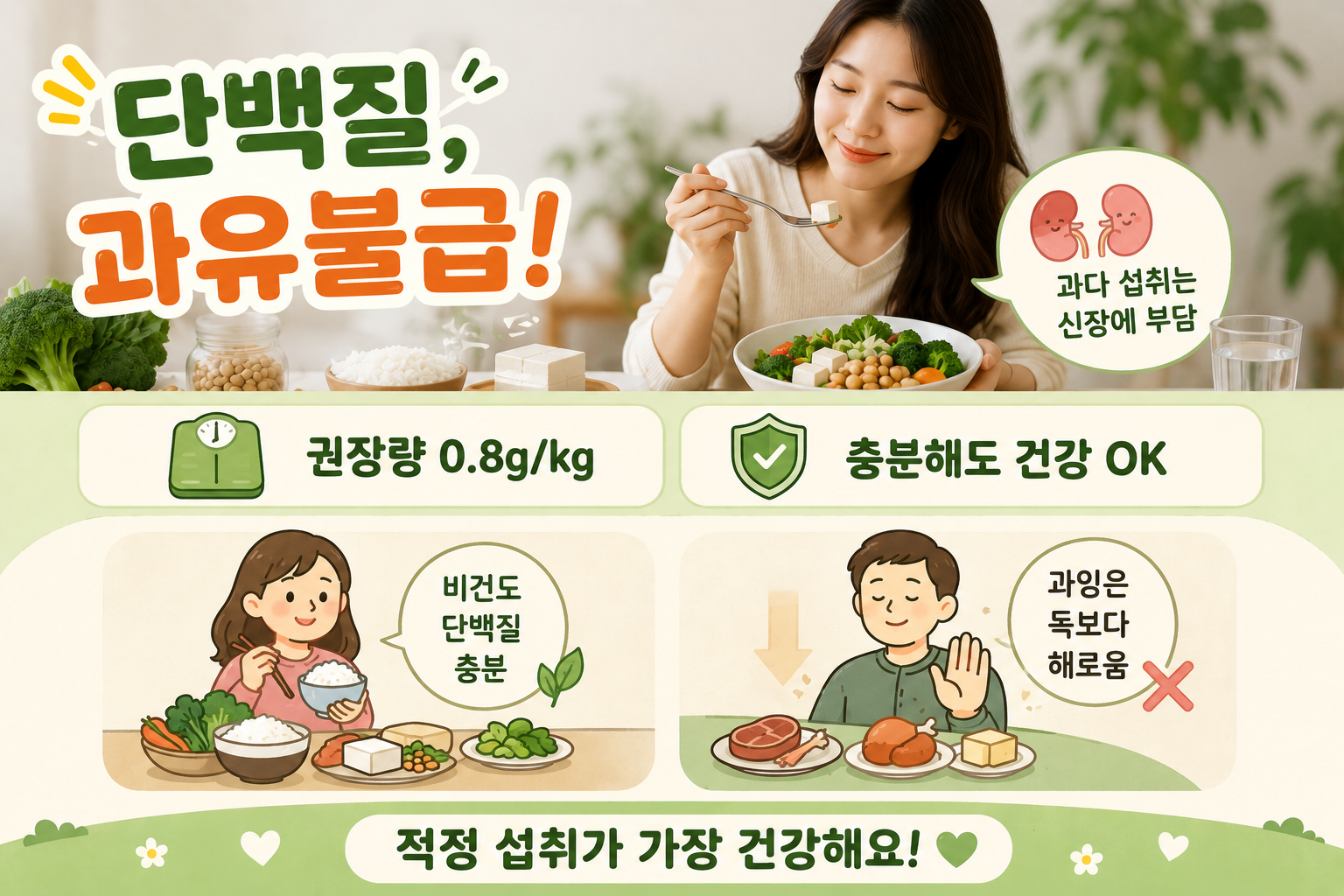 단백질 하루 권장량 0.8g, 더 먹어야 할까? 과다 섭취의 진실