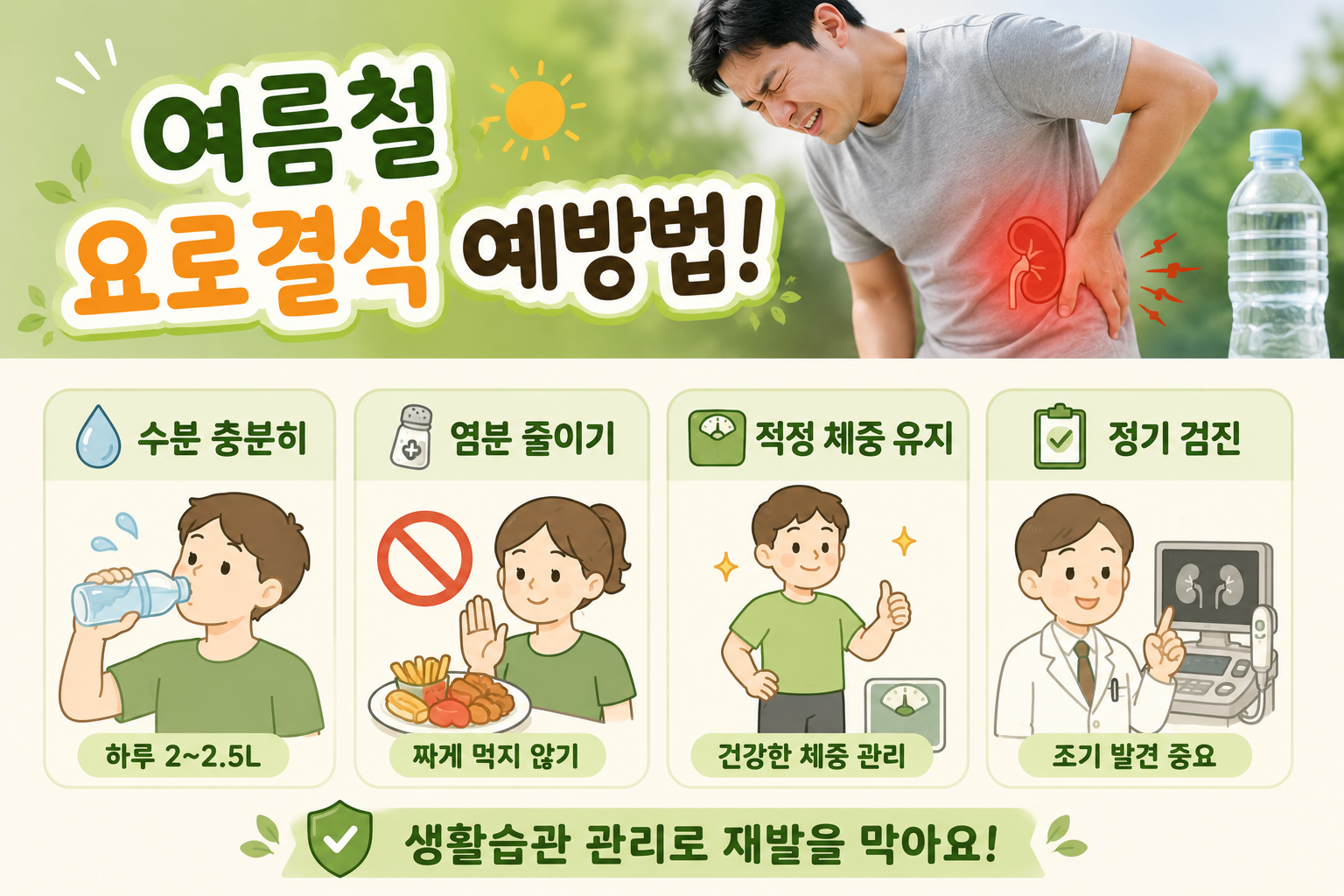 여름 옆구리 통증, 요로결석 신호일 수 있다…재발 막는 물 섭취법