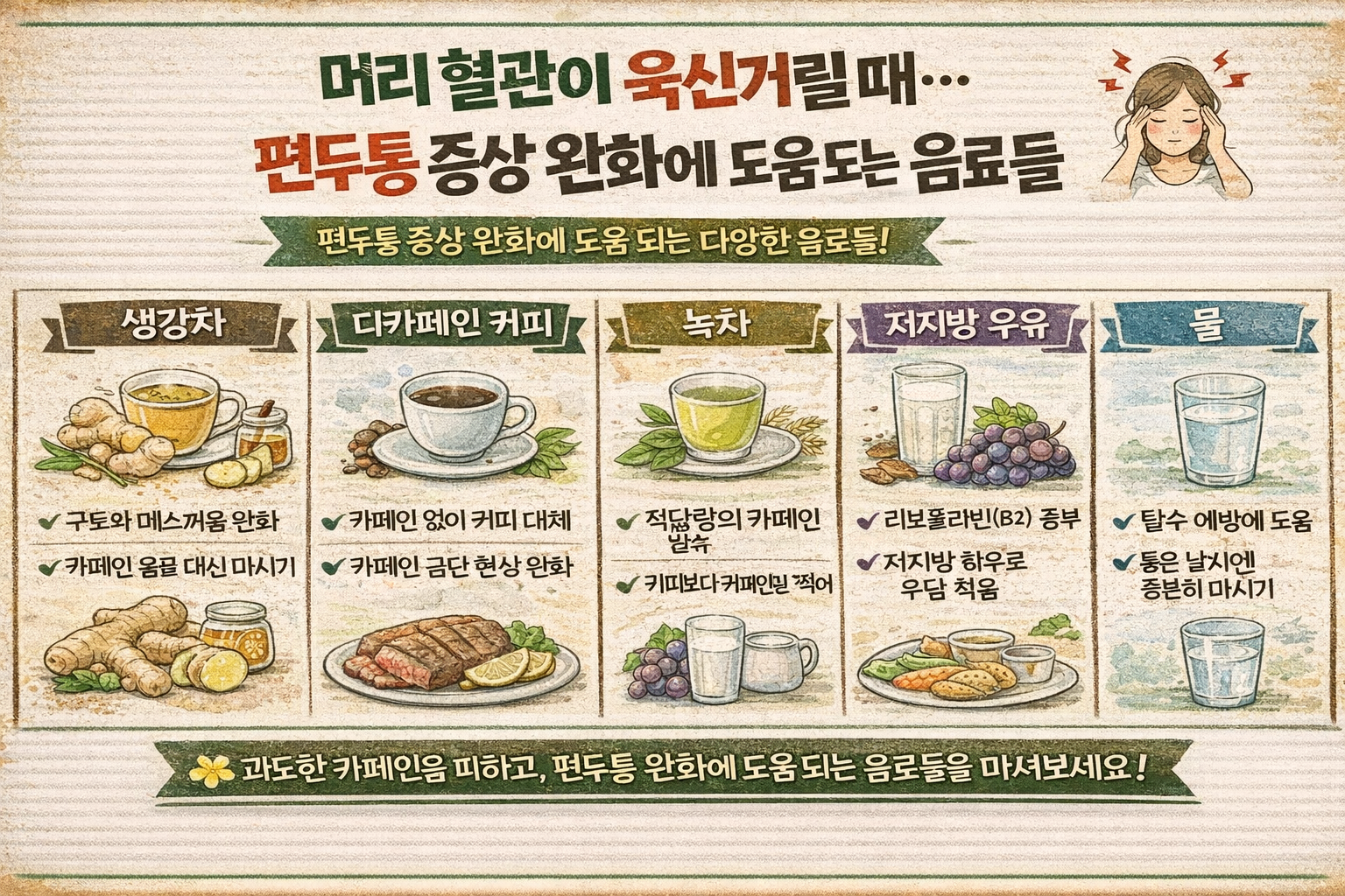 머리 혈관이 욱신할 때…편두통 증상 완화에 도움 되는 음료 7가지