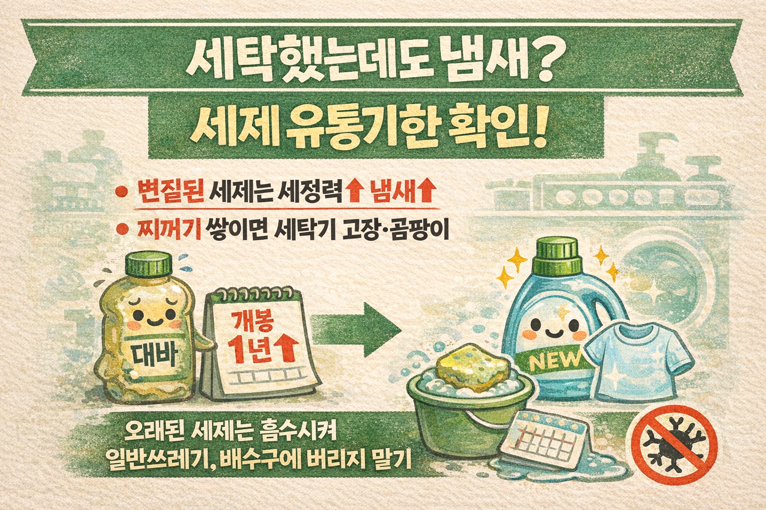 세탁했는데 냄새 나는 이유? 변질된 세제 유통기한 체크(액체·분말·캡슐 사용기한·보관법)